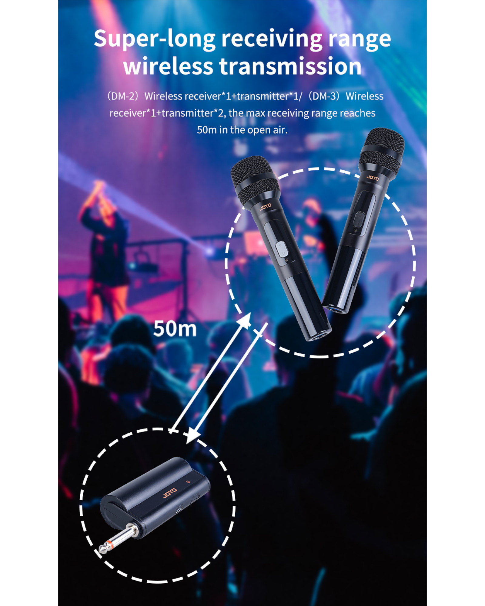 Joyo Dual Wireless Microphones and Receiver w/ Built-in UHF Module & Hard Carry Case - DM3