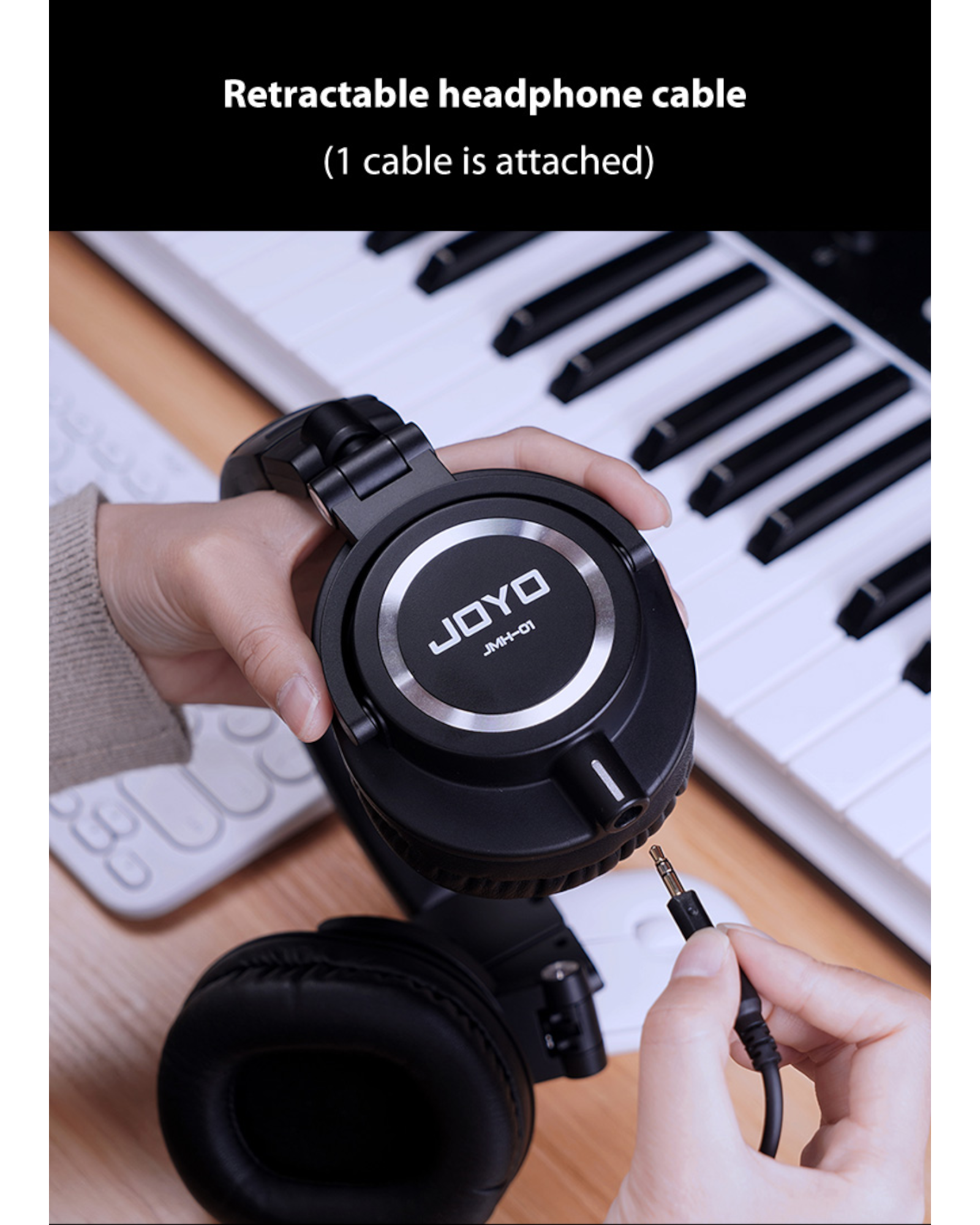 Joyo Professional Monitor Headphones w/ Built-In Retractable Cable & Swivelling Design - JMH01