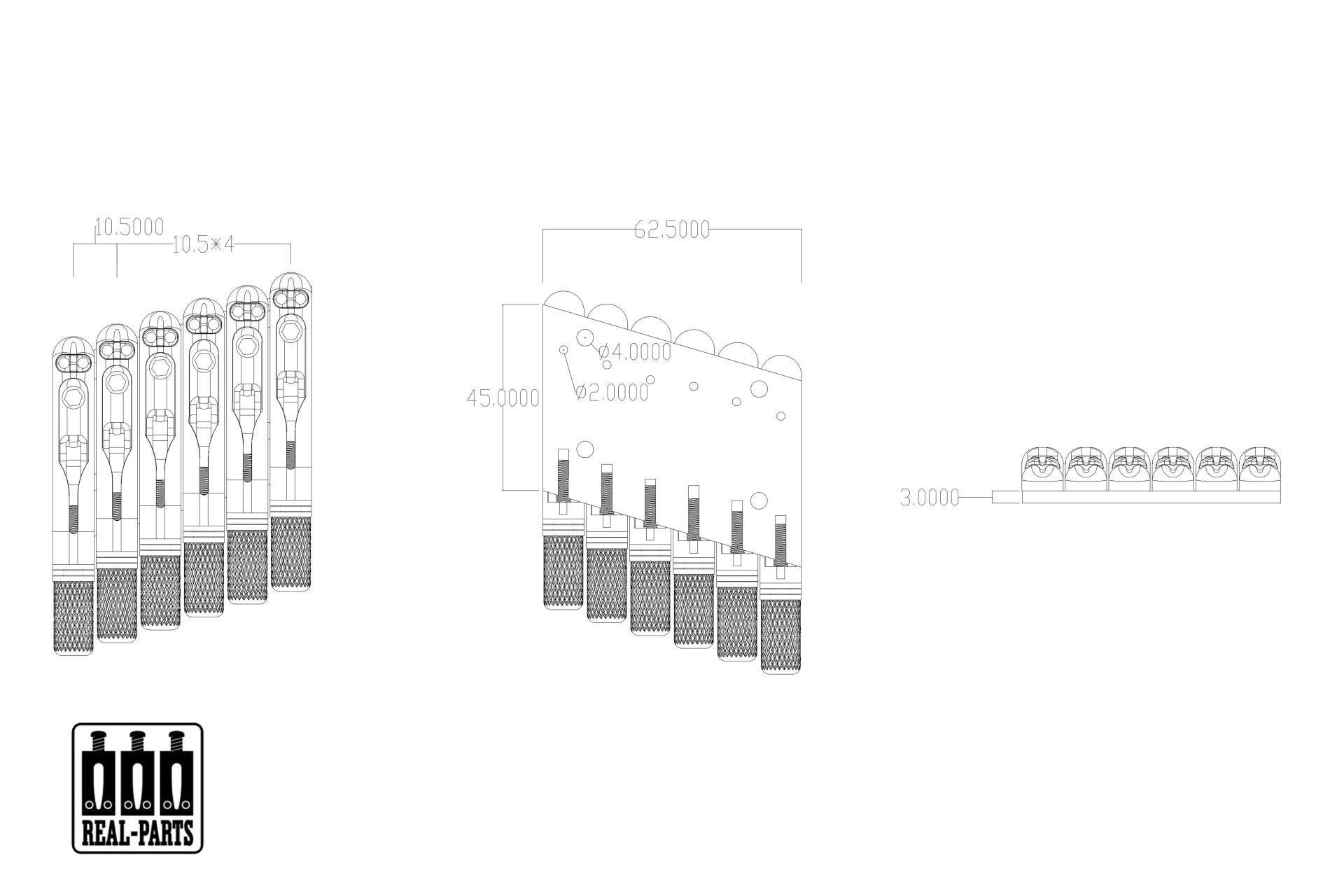 KOLOSS AVIATORII6FF Fixed Bridge for 6-String Headless Fan Fret Electric Guitars
