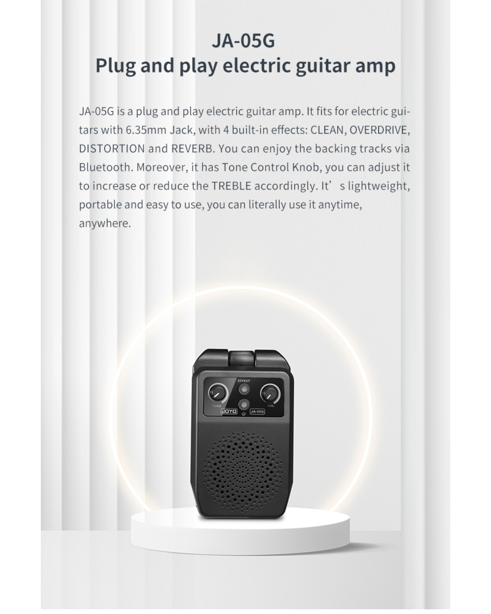 Joyo Plug-and-Play Portable Rechargeable Electric Instrument Mini Amp w/ Built-In Bluetooth & Digital Effects - JA05G