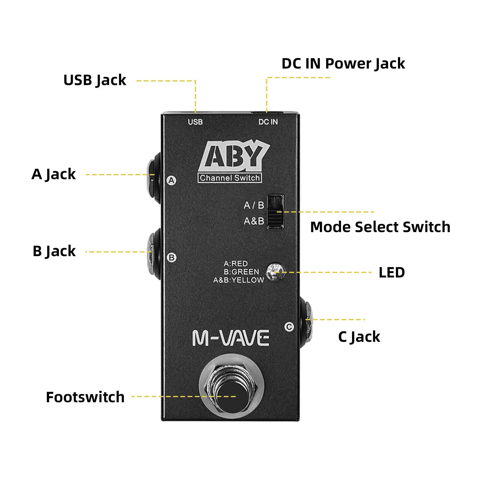 Electric Guitar Effect Pedal ABY Line Channel Pedal with Bonus Patch Cables - ABYP014015M - model ABY