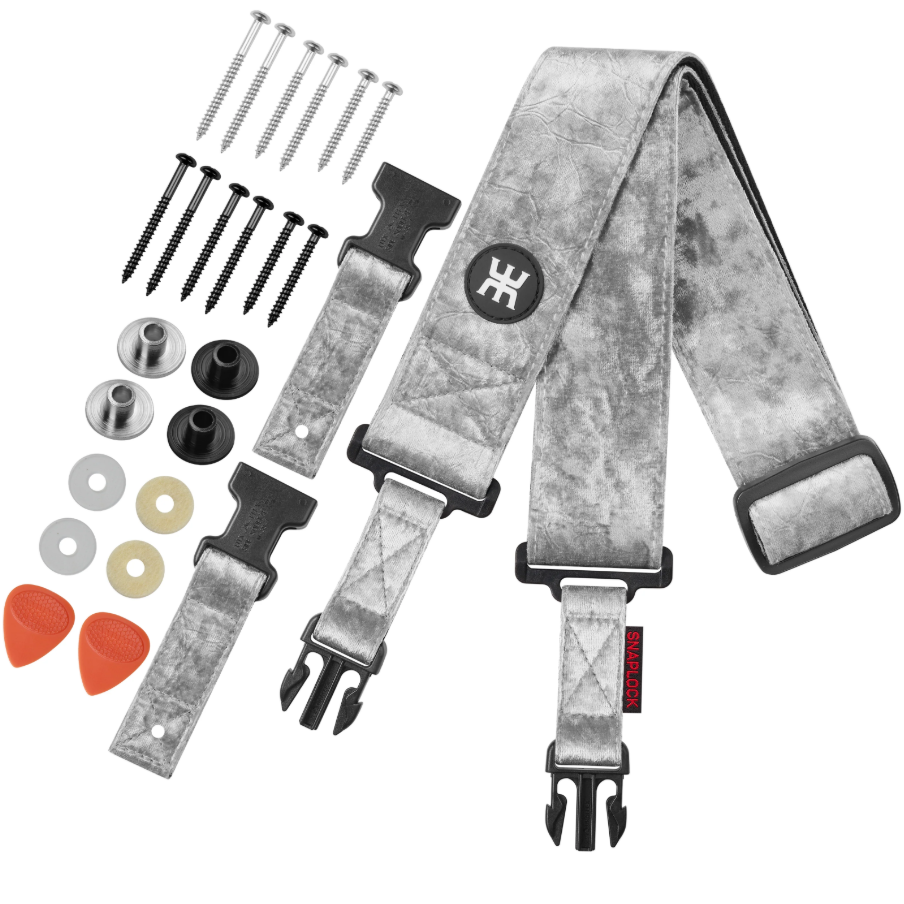 AMUMU® SNAPLOCK™ Pro Velvet Silver Guitar Strap - Ultimate Security & Durability for Dynamic Performance