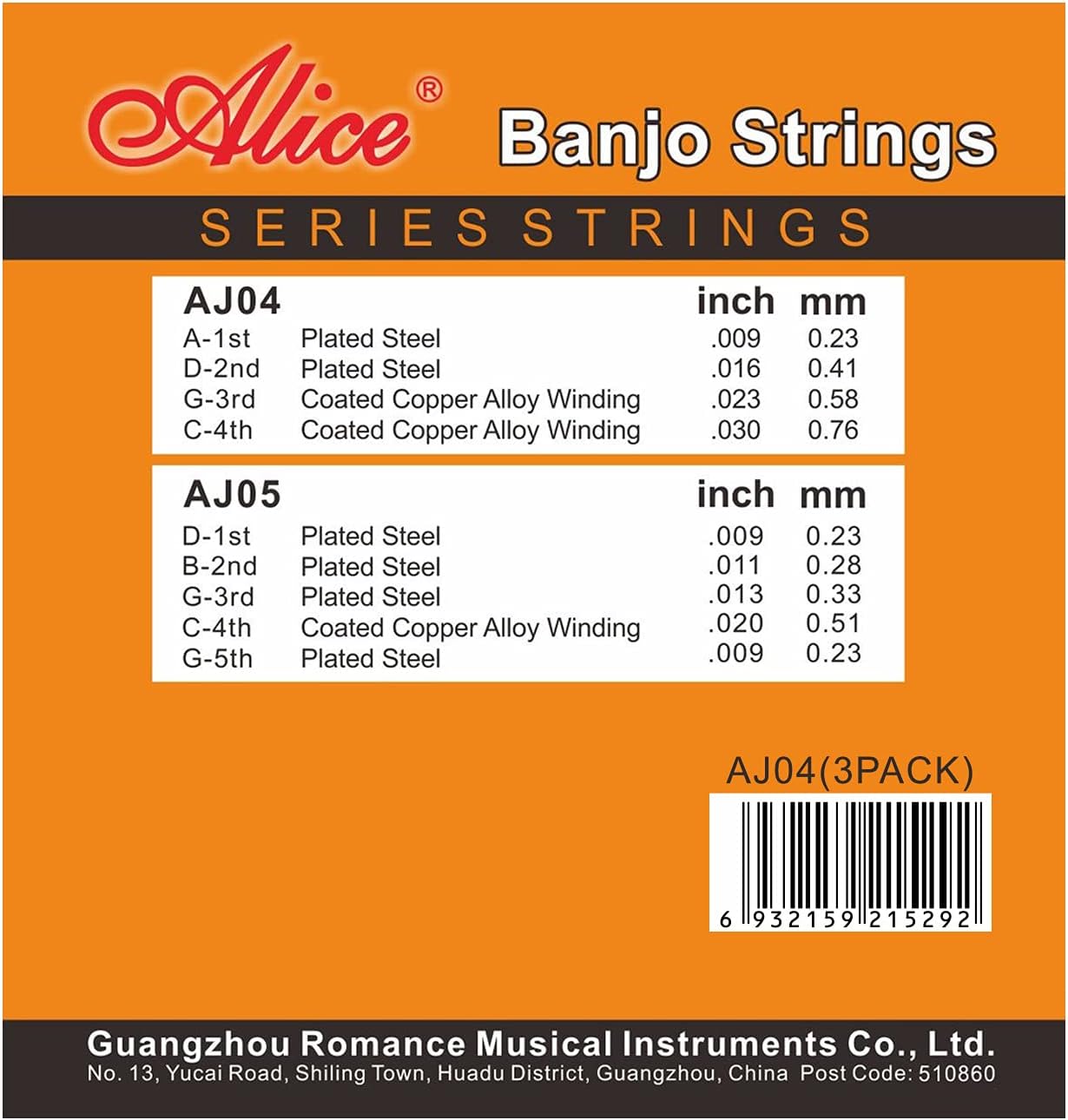 Alice AJ04 4-String Banjo Strings Set