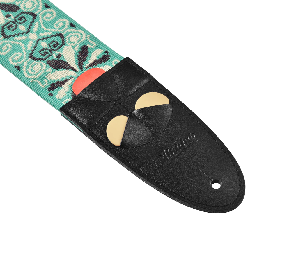 Amumu PET02JGN Hootenanny Jacquard Woven Guitar Strap Green Polyester