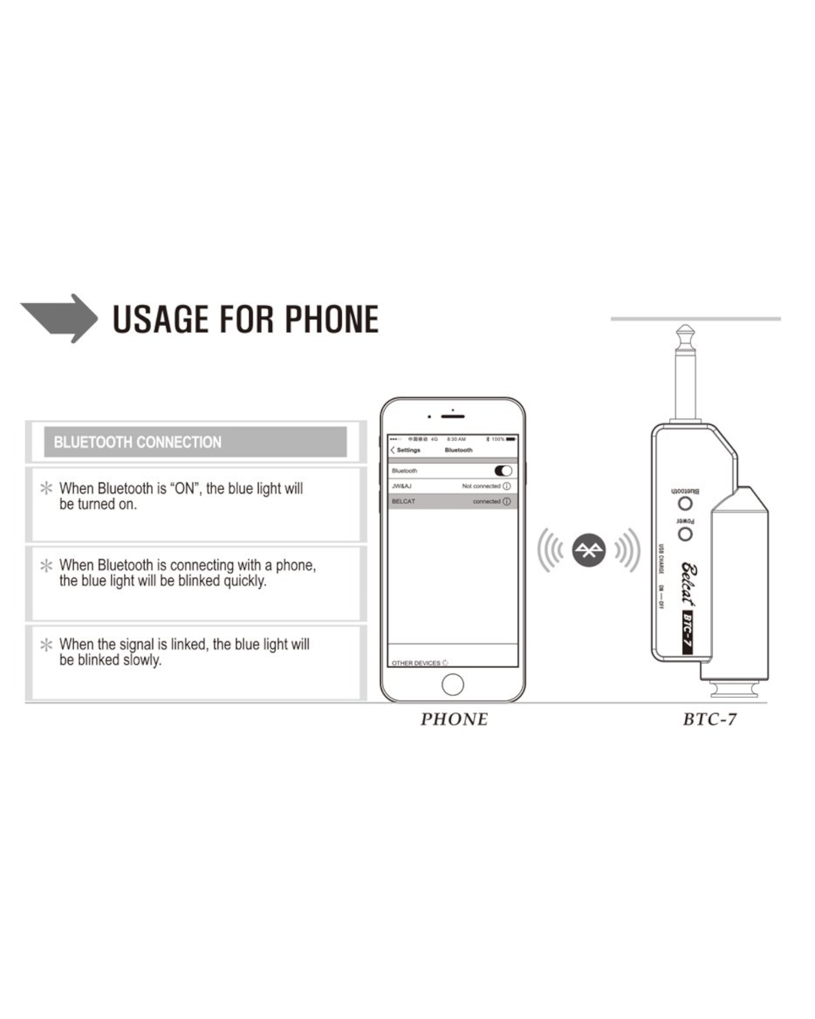 Belcat BTC-7 Bluetooth Receiver Digital Transmission System-Rechargeable