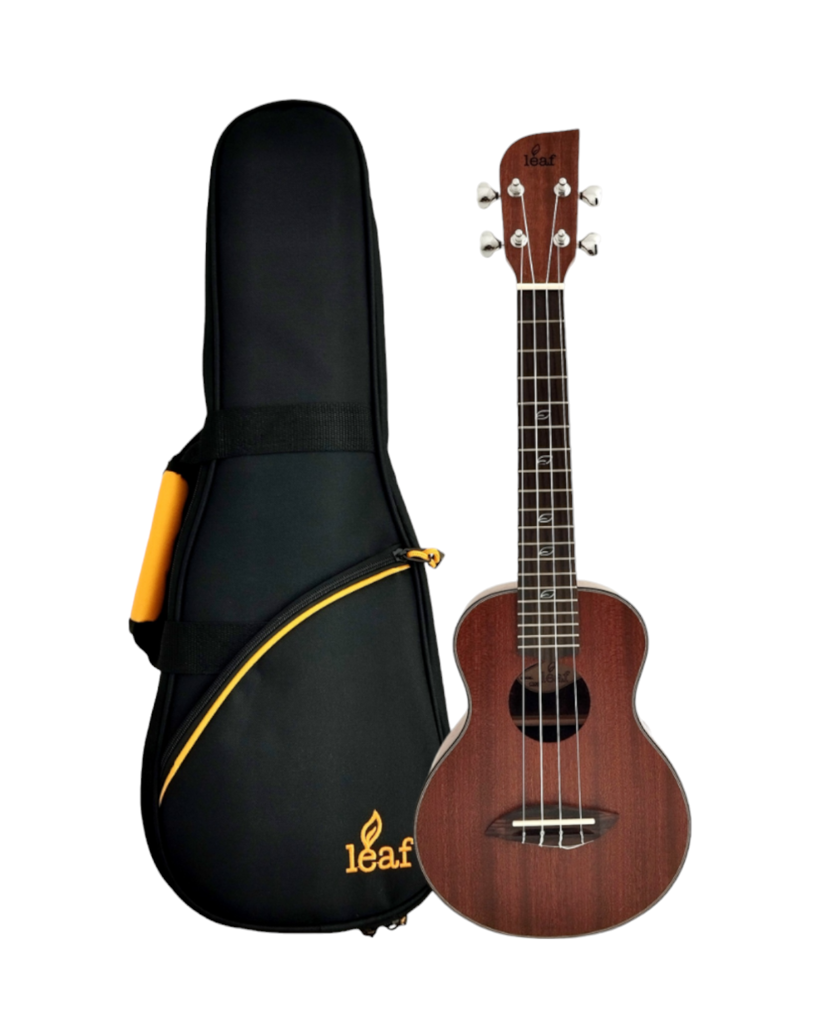 Leaf Series C100 All-Mahogany Concert Ukulele, Satin + 10mm Padded Gig Bag (Pink, Orange, Green)