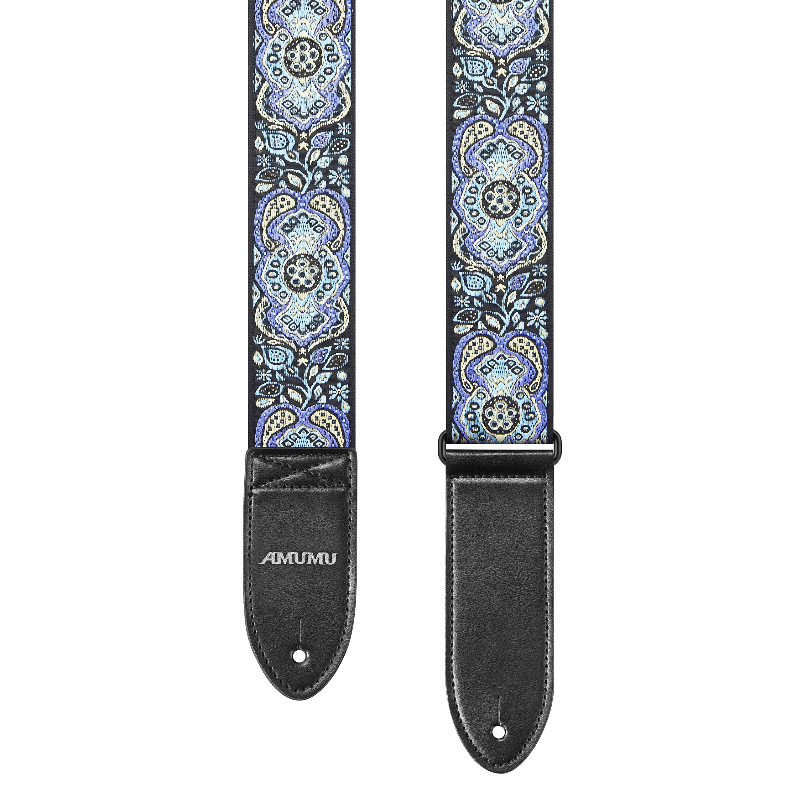 Amumu CO04EBL Hootenanny Embroidery Guitar Strap Blue Cotton