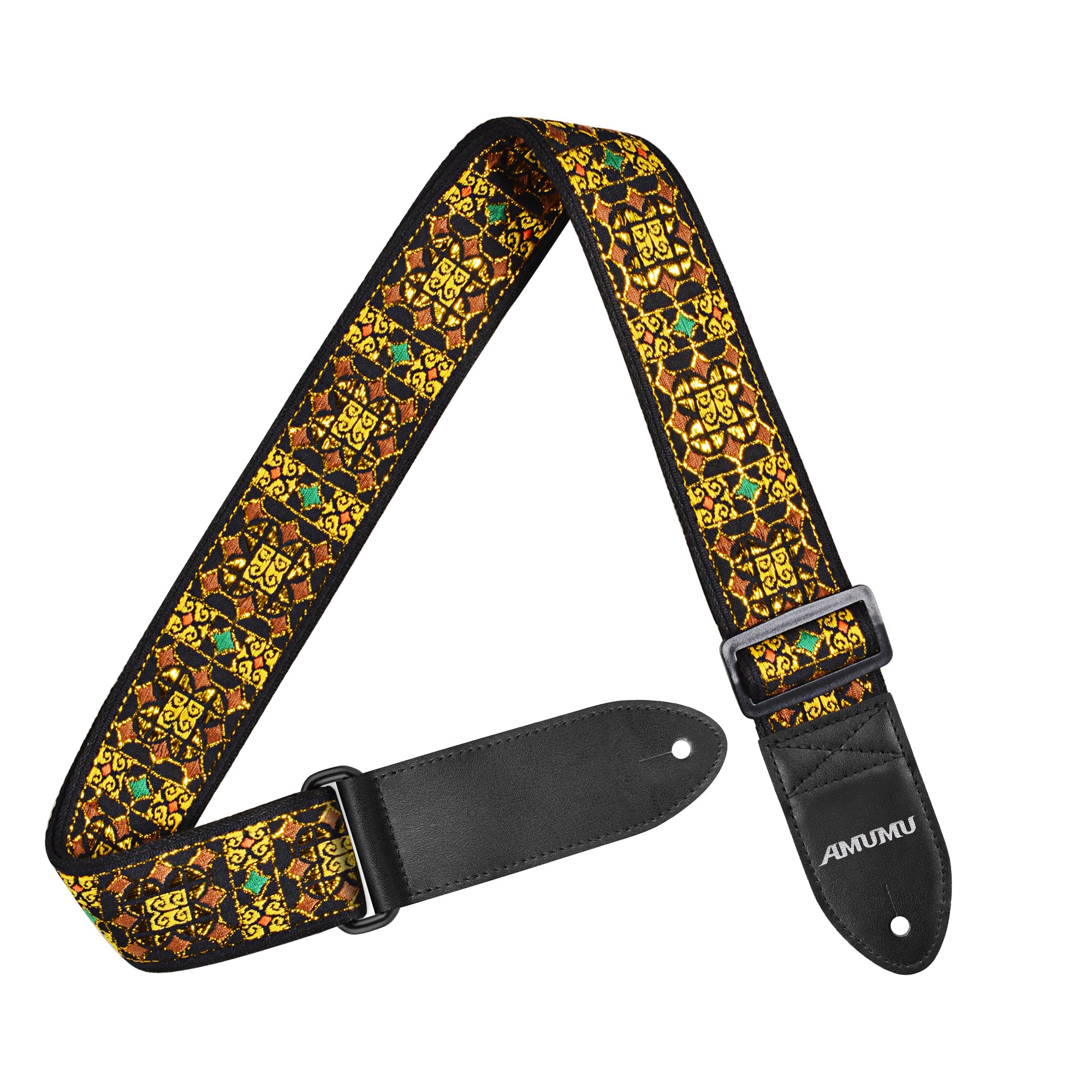 Amumu CO07EGD Shiny Gold Thread Embroidery Cotton Guitar Strap