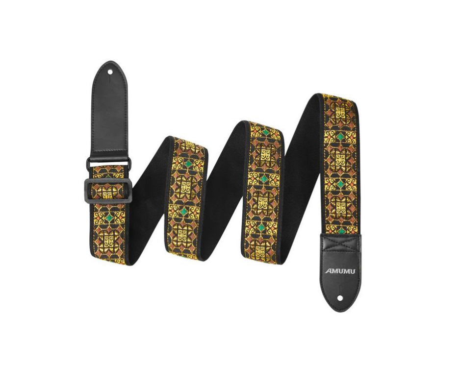 Amumu CO07EGD Shiny Gold Thread Embroidery Cotton Guitar Strap