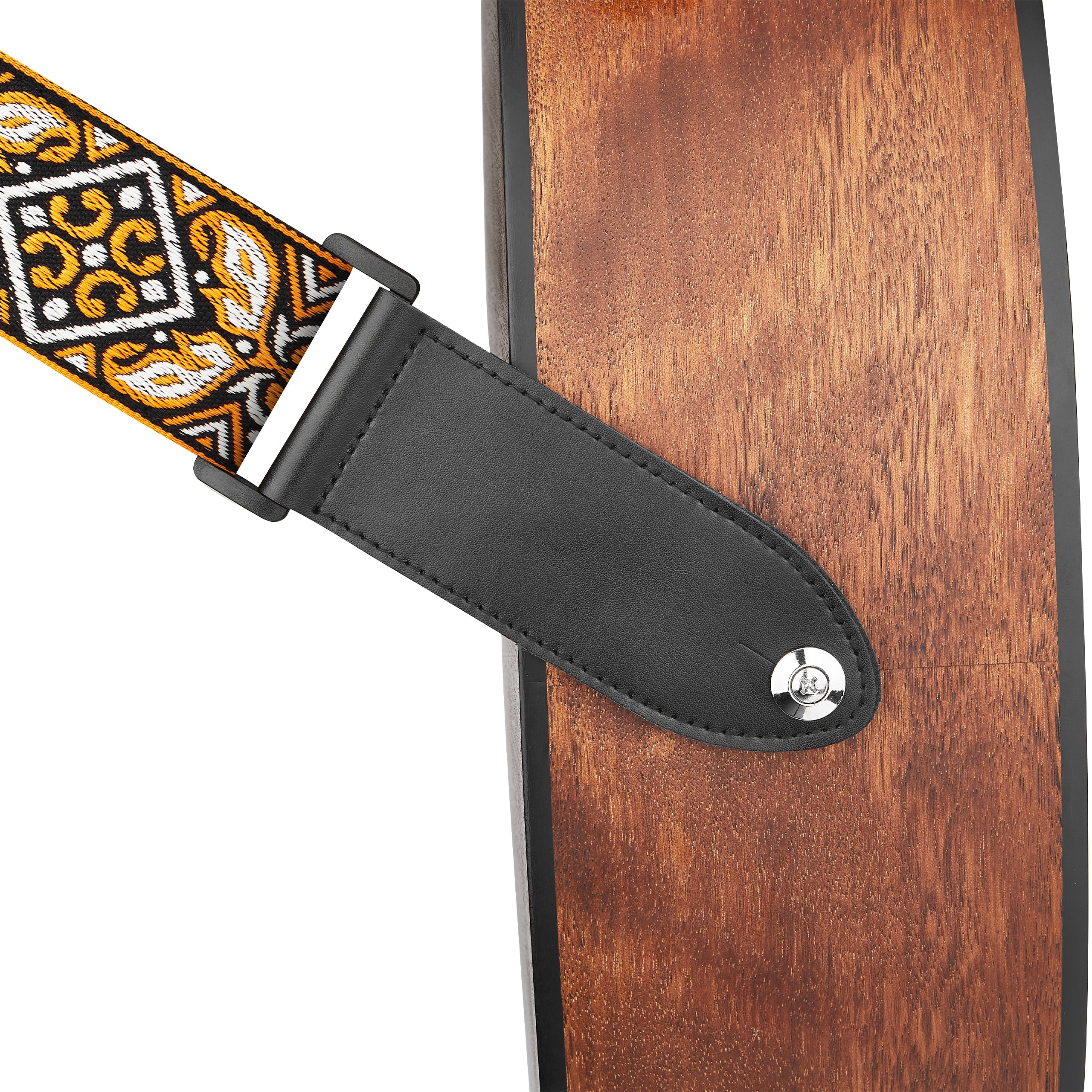 Amumu CO09JYL Vintage Embroidery Guitar Strap Orange Cotton