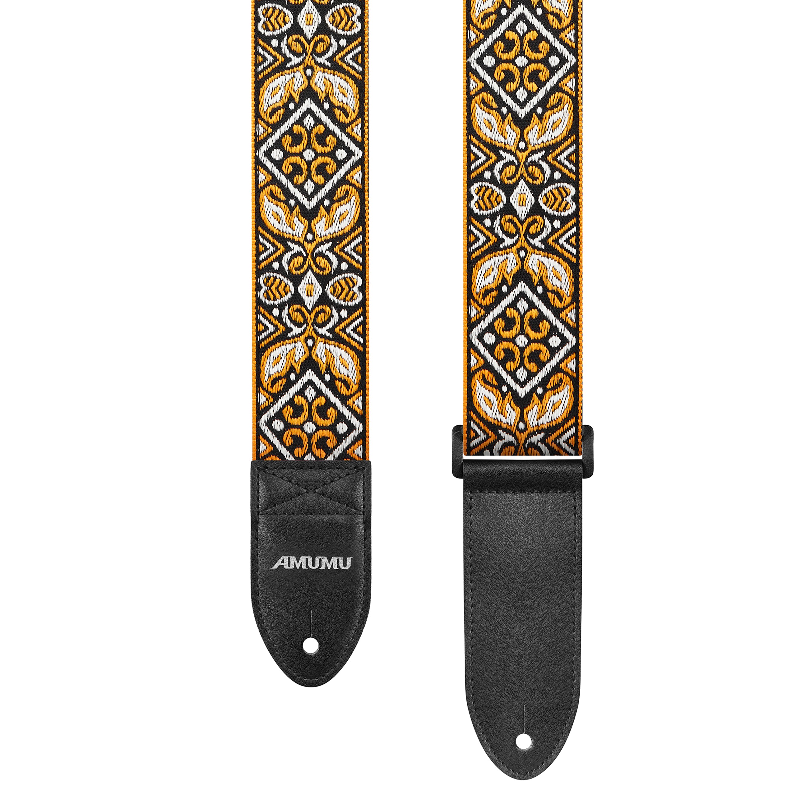 Amumu CO09JYL Vintage Embroidery Guitar Strap Orange Cotton