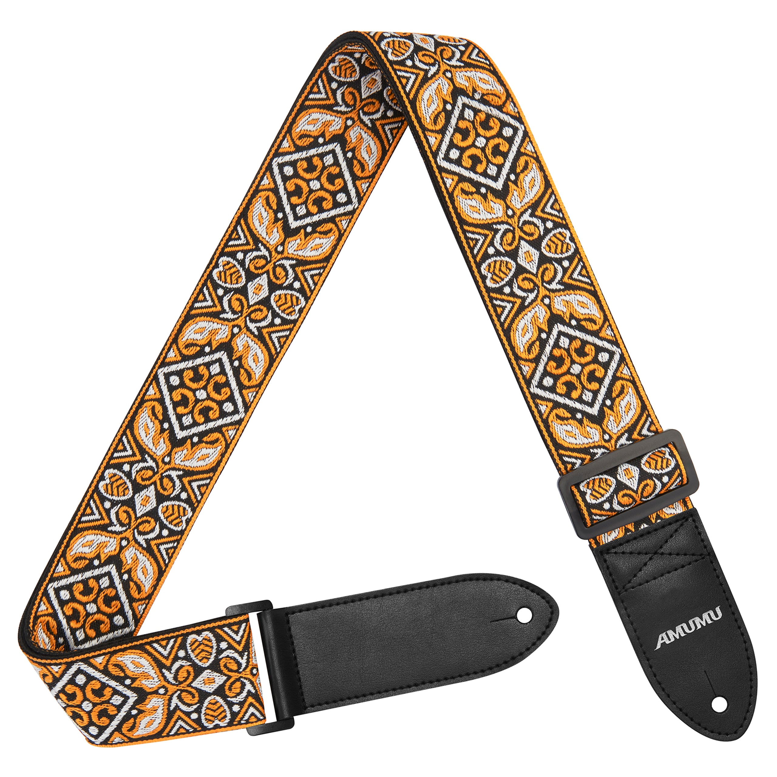 Amumu CO09JYL Vintage Embroidery Guitar Strap Orange Cotton