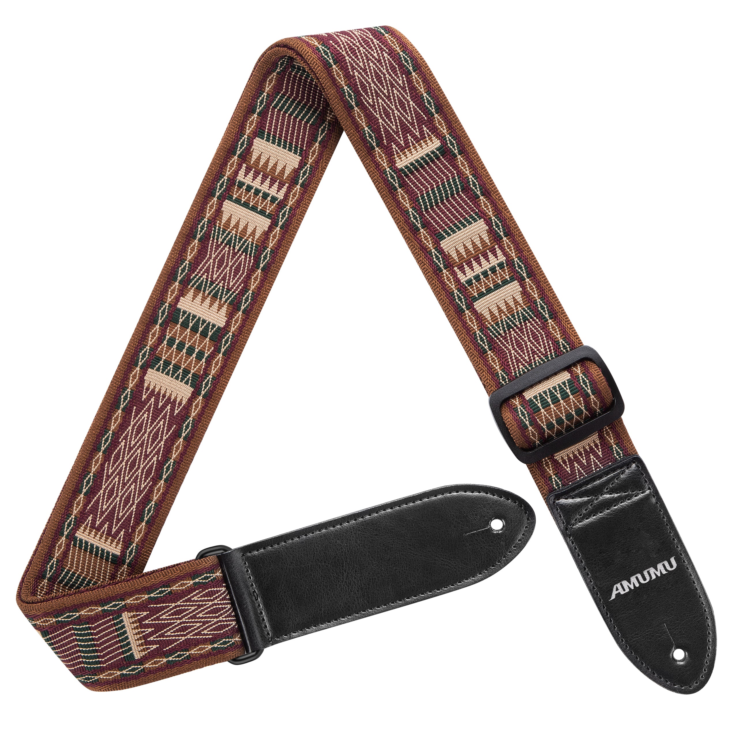 Amumu CO32J Guitar Strap Brown Diamond Grill Retro Chevron Polyester Woven for Acoustic Electric Bass Guitars with Genuine Leather Ends