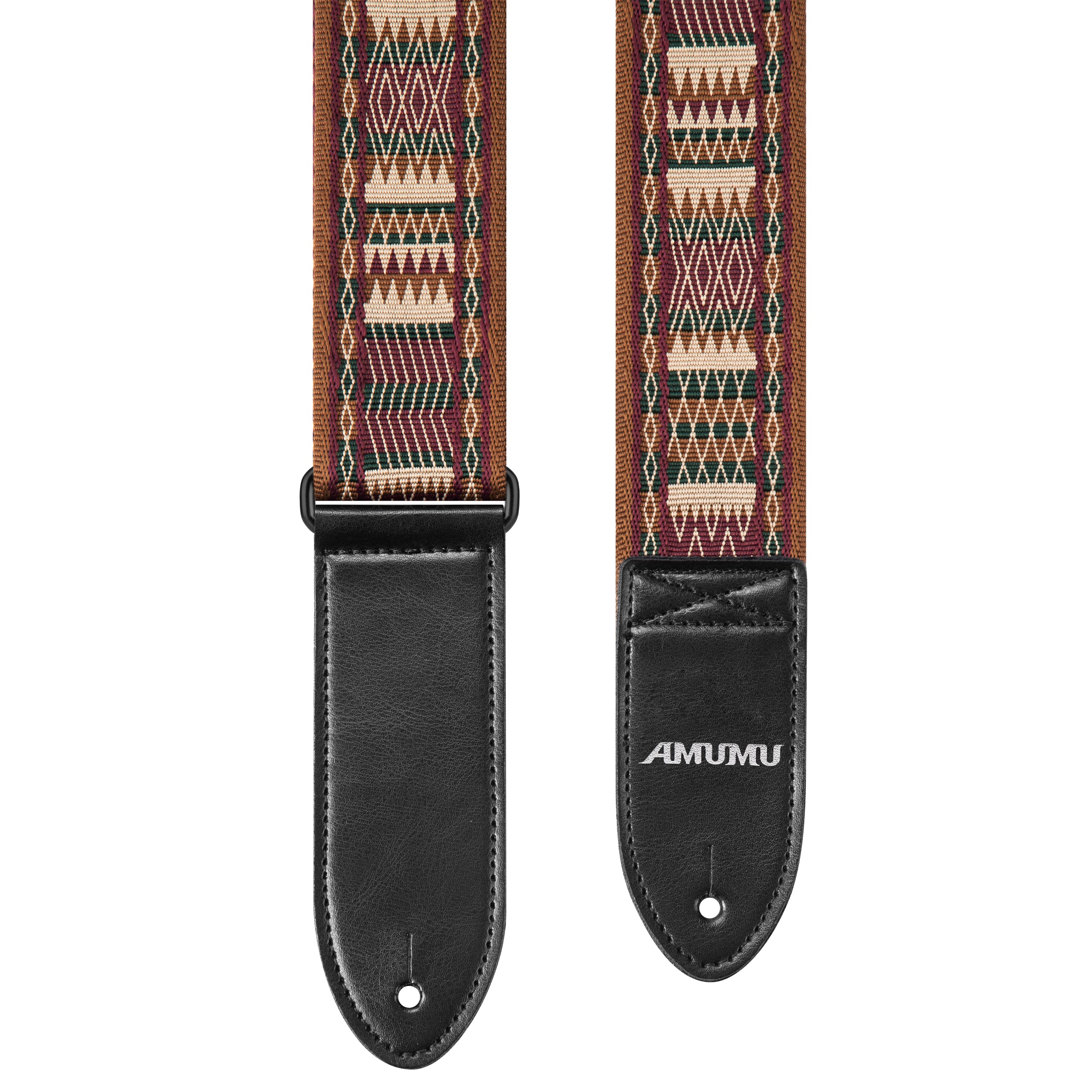 Amumu CO32J Guitar Strap Brown Diamond Grill Retro Chevron Polyester Woven for Acoustic Electric Bass Guitars with Genuine Leather Ends