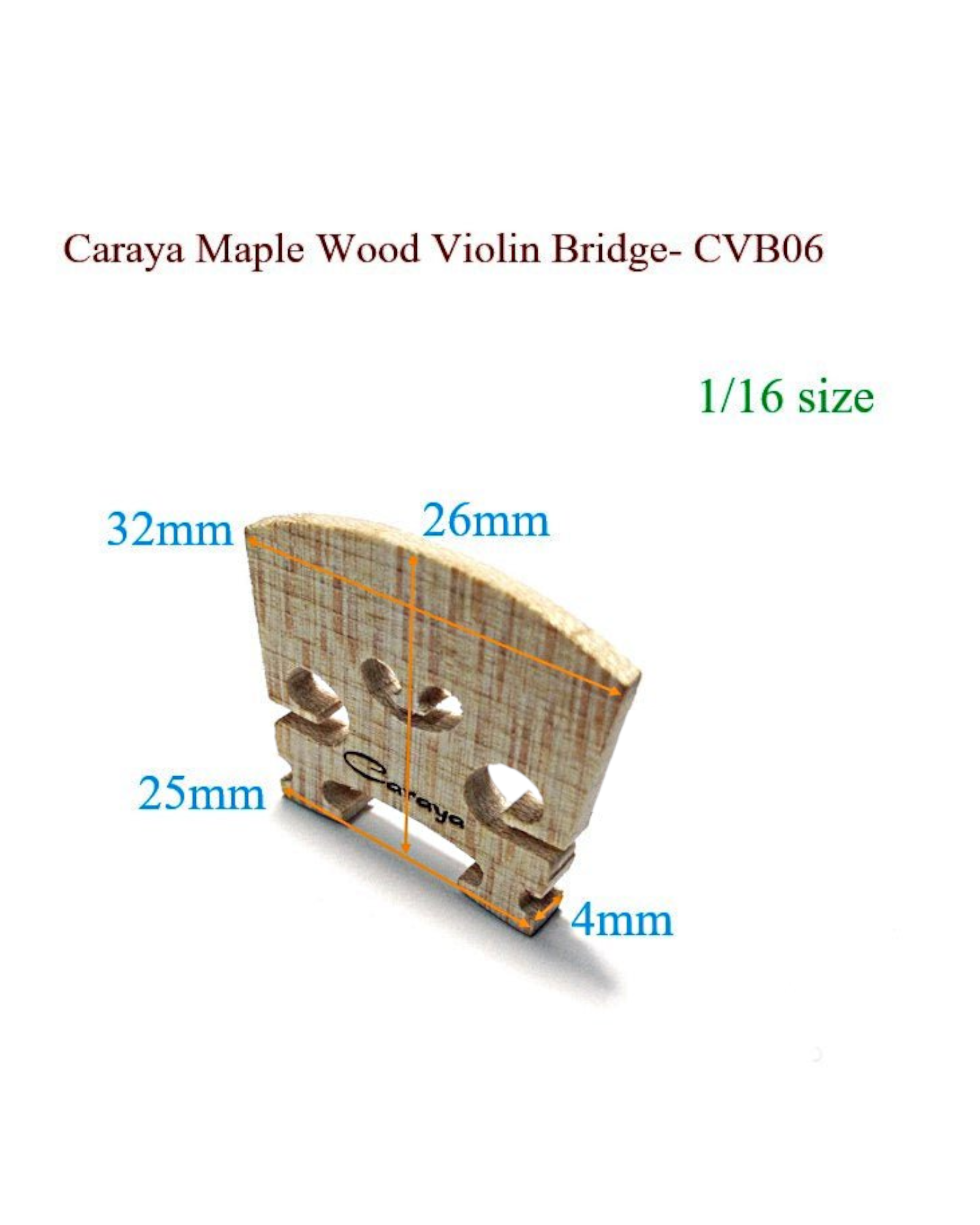 Caraya CVB06 Maple Wood Violin Bridge - 4/4, 3/4, 1/2, 1/4, 1/8, 1/16