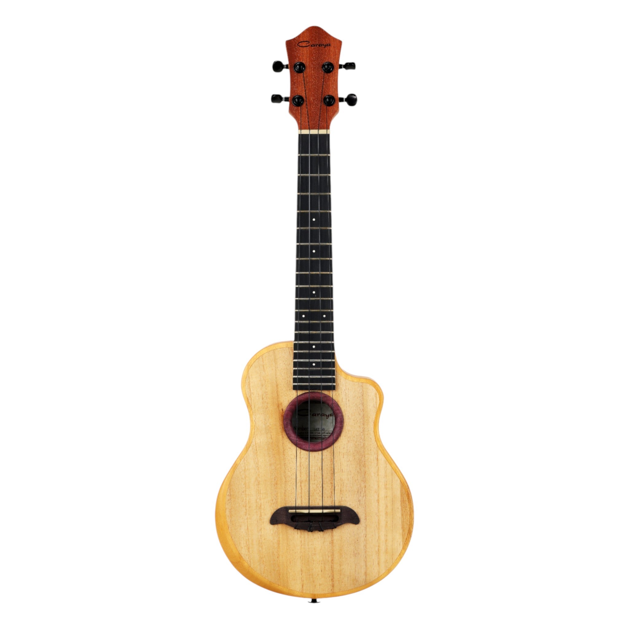 Caraya Solid Carved Paulownia Body Tenor Ukulele w/ Purpleheart Waterfall Soundhole - GAT50 + Stand