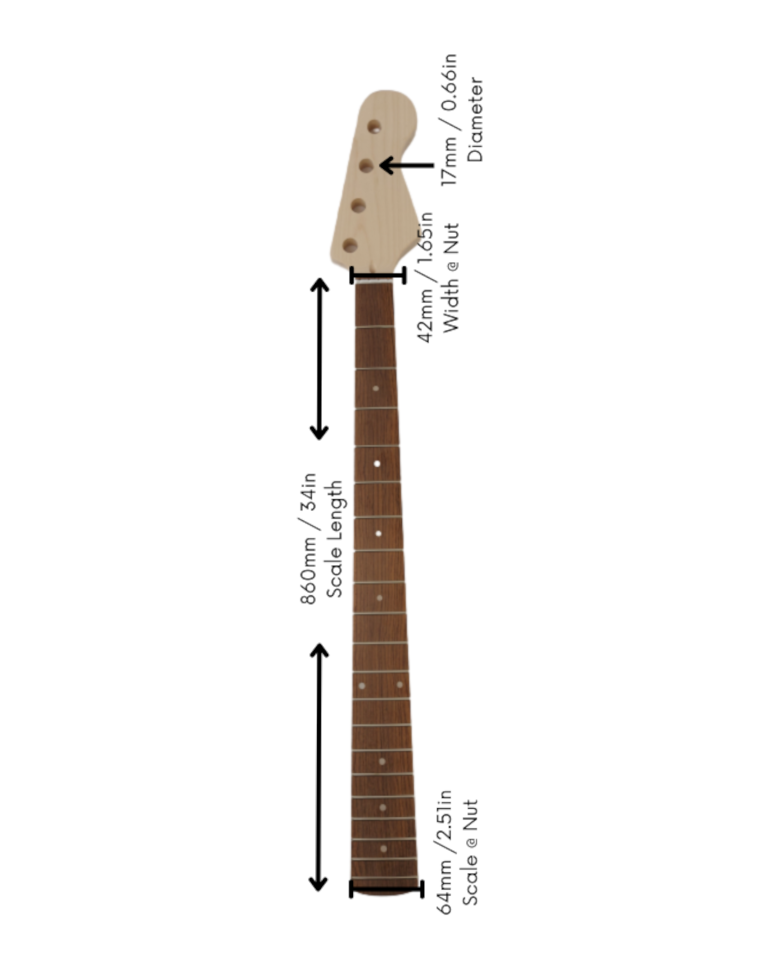 Haze Electric Bass Replacement Neck | Model HSPB1910GNS1W | Natural Finish