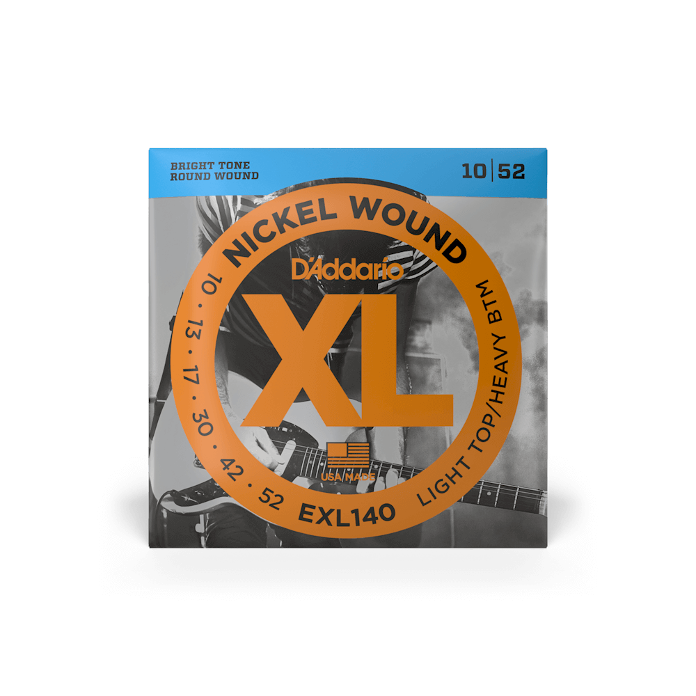 D’Addario 10-52 XL Nickel Wound Electric Guitar Strings – Light Top/Heavy Bottom (.010–.052) (EXL140)