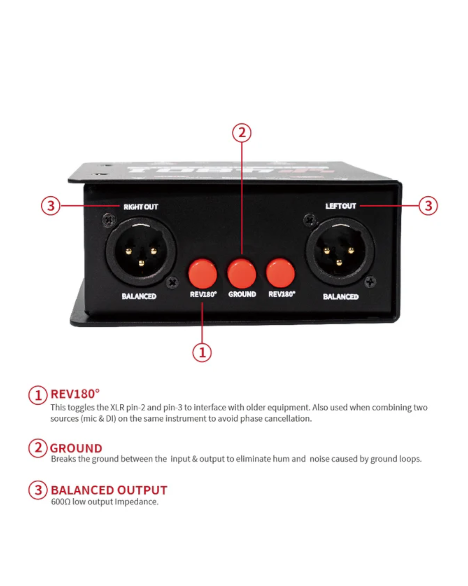 Simplefly Active Dual-Channel 48V Phantom Powered 6.35mm to XLR Recording Signal Direct Injection DI Box w/ REV180° & Ground Lift Switch - SF4801