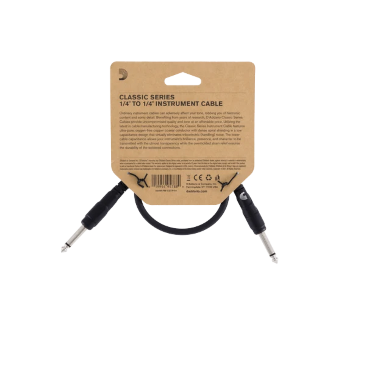 D'Addario 1ft Classic Series Straight Patch Cable - Single Cable