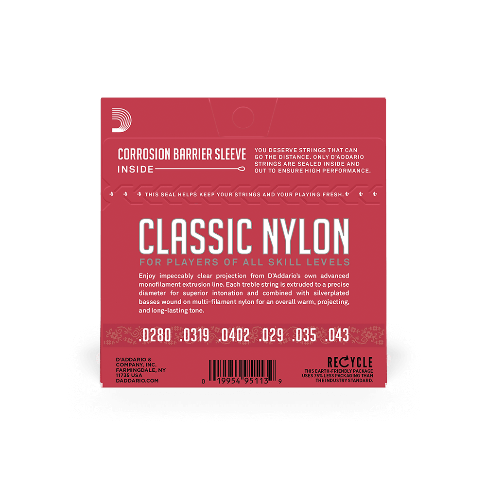 D’Addario 028-043 Classics Nylon Student Classical Guitar Strings – Normal Tension (EJ27N)