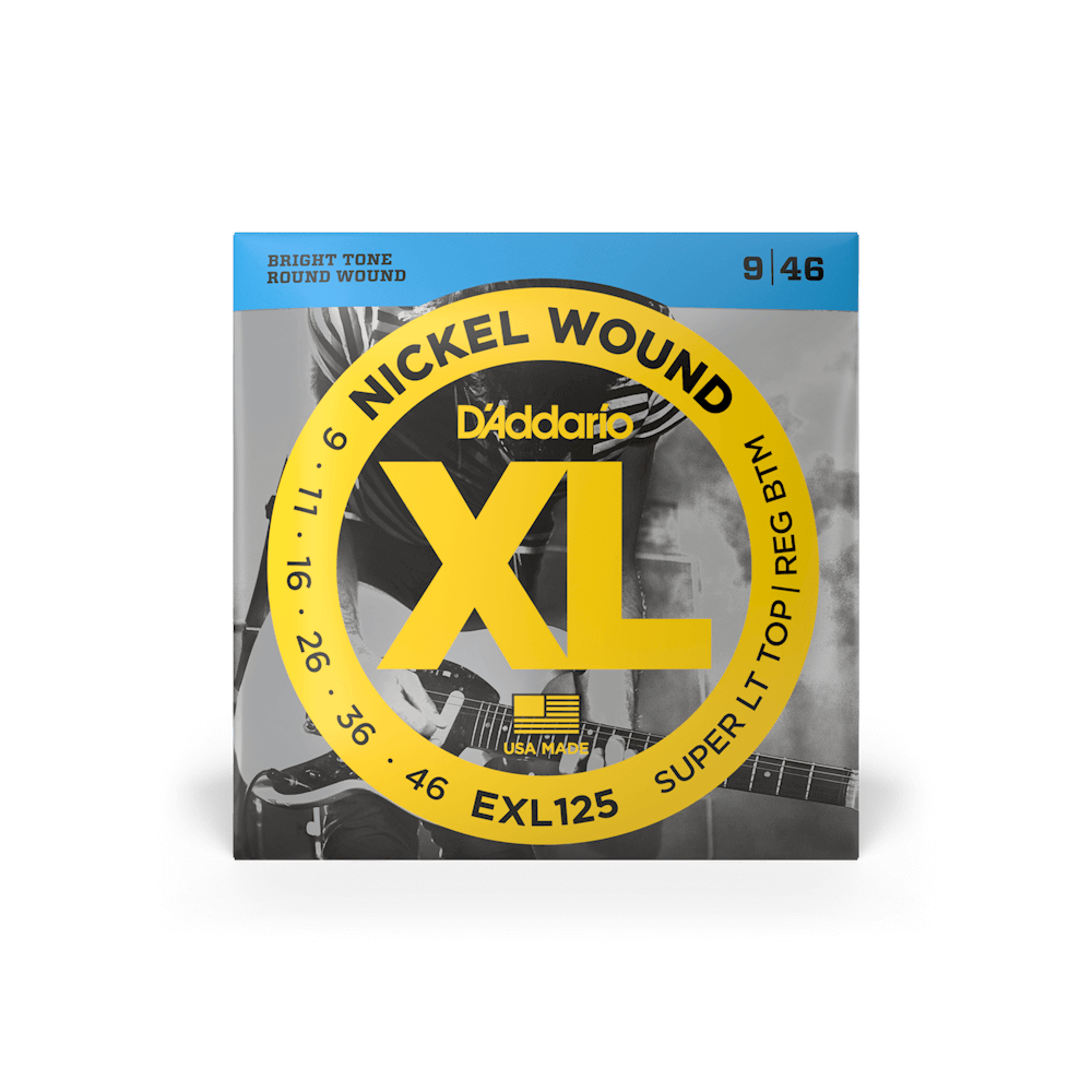 D’Addario 09-46 XL Nickel Wound Electric Guitar Strings – Super Light Top/Regular Bottom (.009–.046) (EXL125)