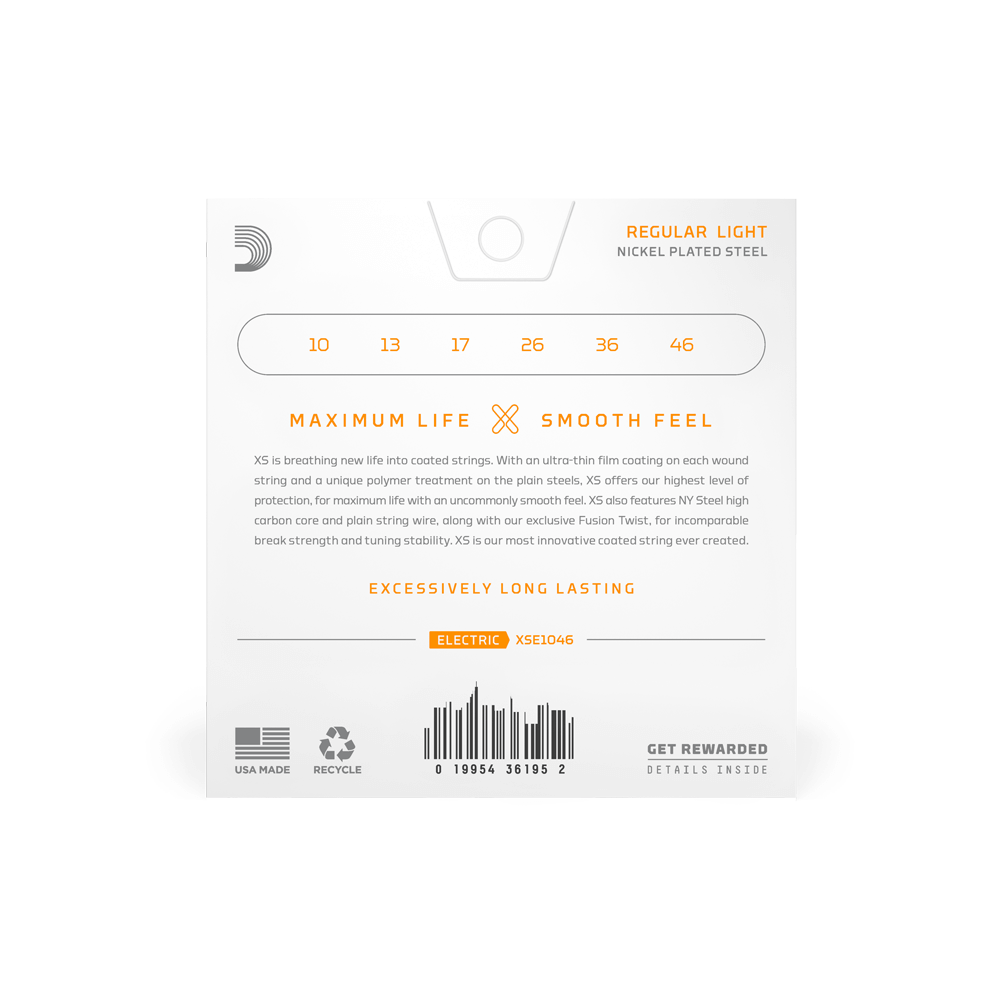 D’Addario 10-46 XS Coated Nickel Electric Guitar Strings – Regular Light (.010–.046) (XSE1046)