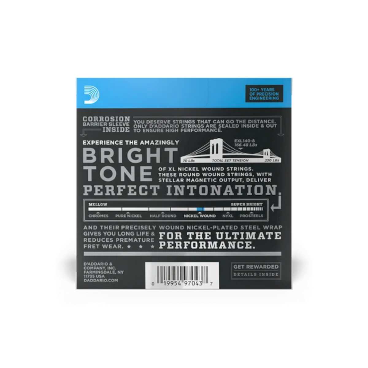 D'Addario 10-74 8-String Electric Guitar Strings - Light Top/Heavy Bottom (.010 - .074) (EXL140-8)