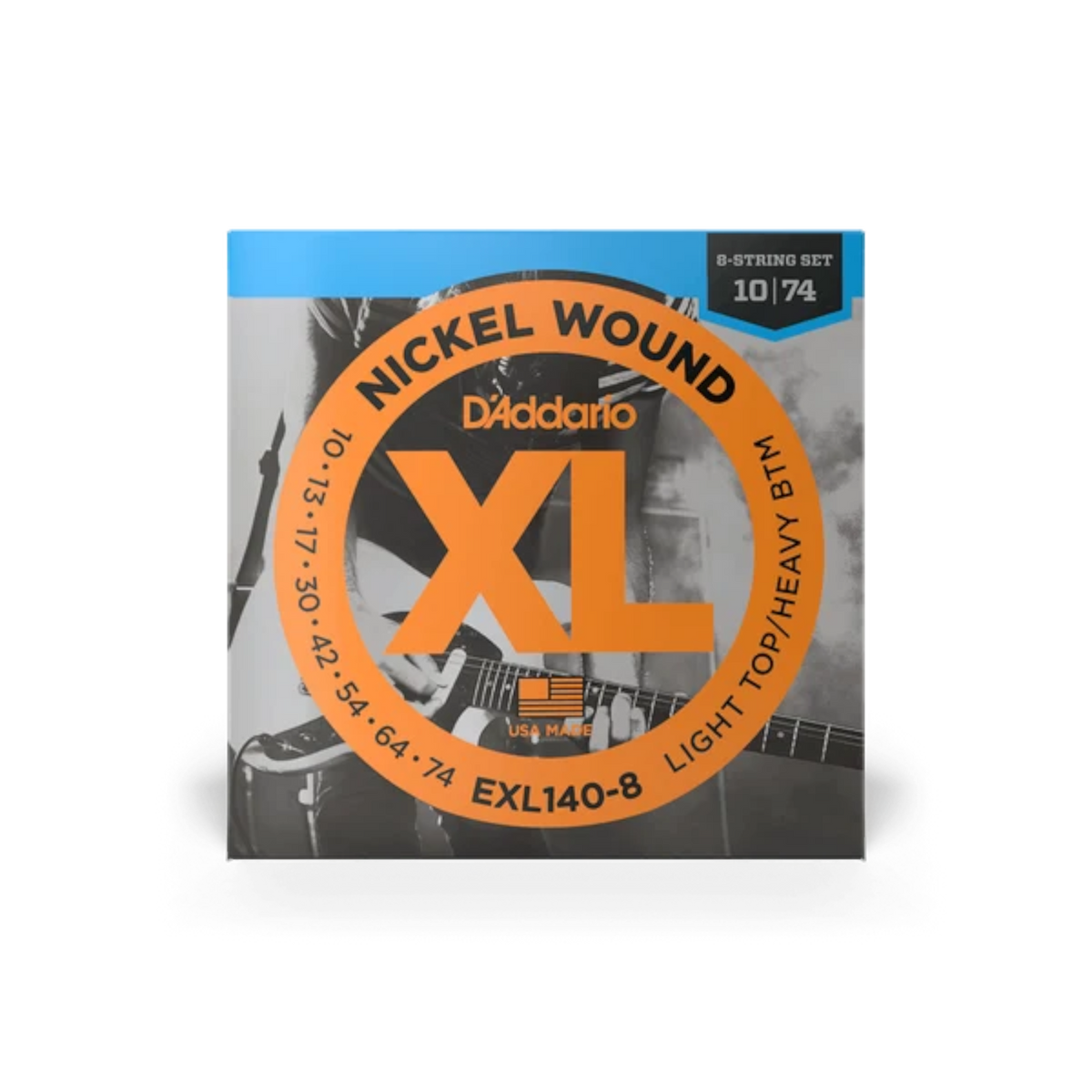 D'Addario 10-74 8-String Electric Guitar Strings - Light Top/Heavy Bottom (.010 - .074) (EXL140-8)