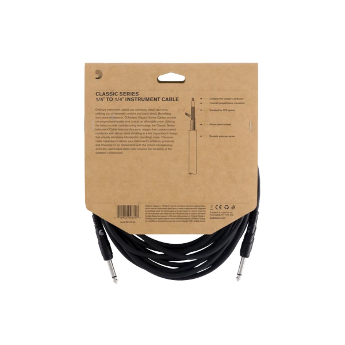 D'Addario Classic Series 1/4" Jack Instrument Cable - Straight-Straight