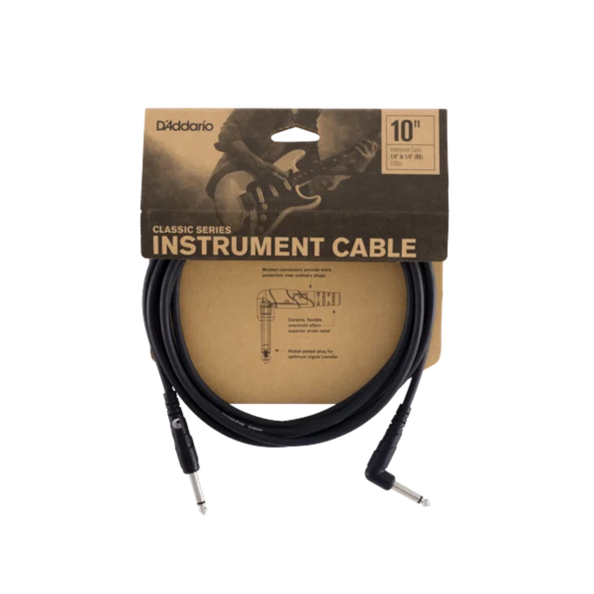 D'Addario Classic Series 1/4" Jack Instrument Cable - Right-Angle-Straight