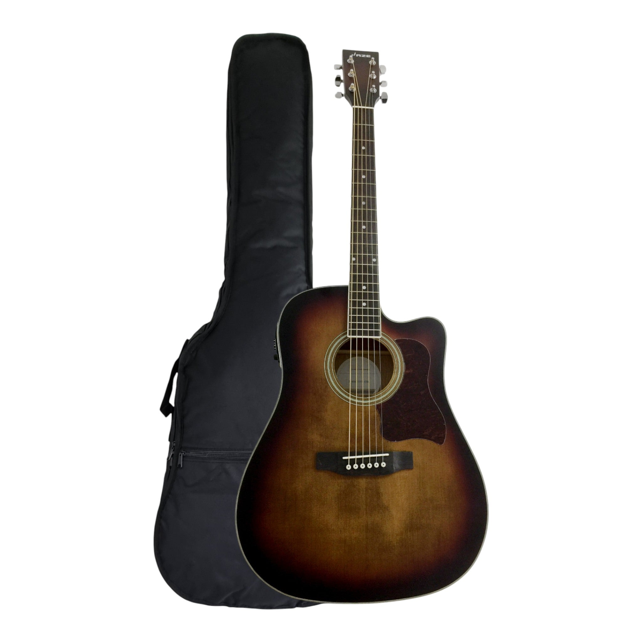 Haze F650DVSCEQ Mahogany Top Built-In Pickup/Tuner Cutaway Acoustic Guitar - Tobaccoburst with Accessories and 10W Amp. (Optional)