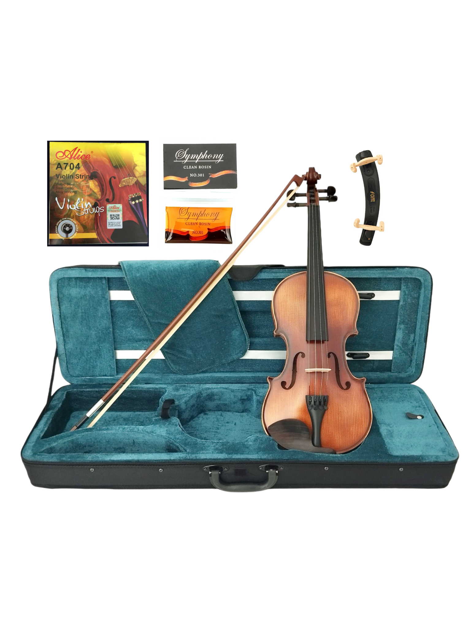 Symphony GV25 4/4 to 1/8 Violin Outfit in Natural Vintage w/ Foam Case, Shoulder Rest, Bow, and Rosin