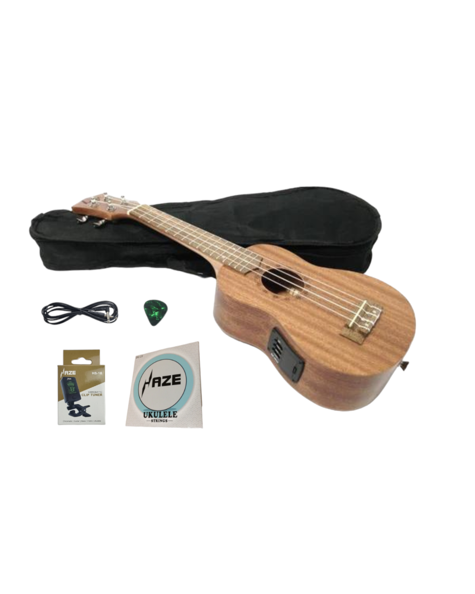 Haze HAU21/EQ All-Mahogany Soprano Ukulele 21" + Free Gig Bag, Extra Strings, Pick, Tuner