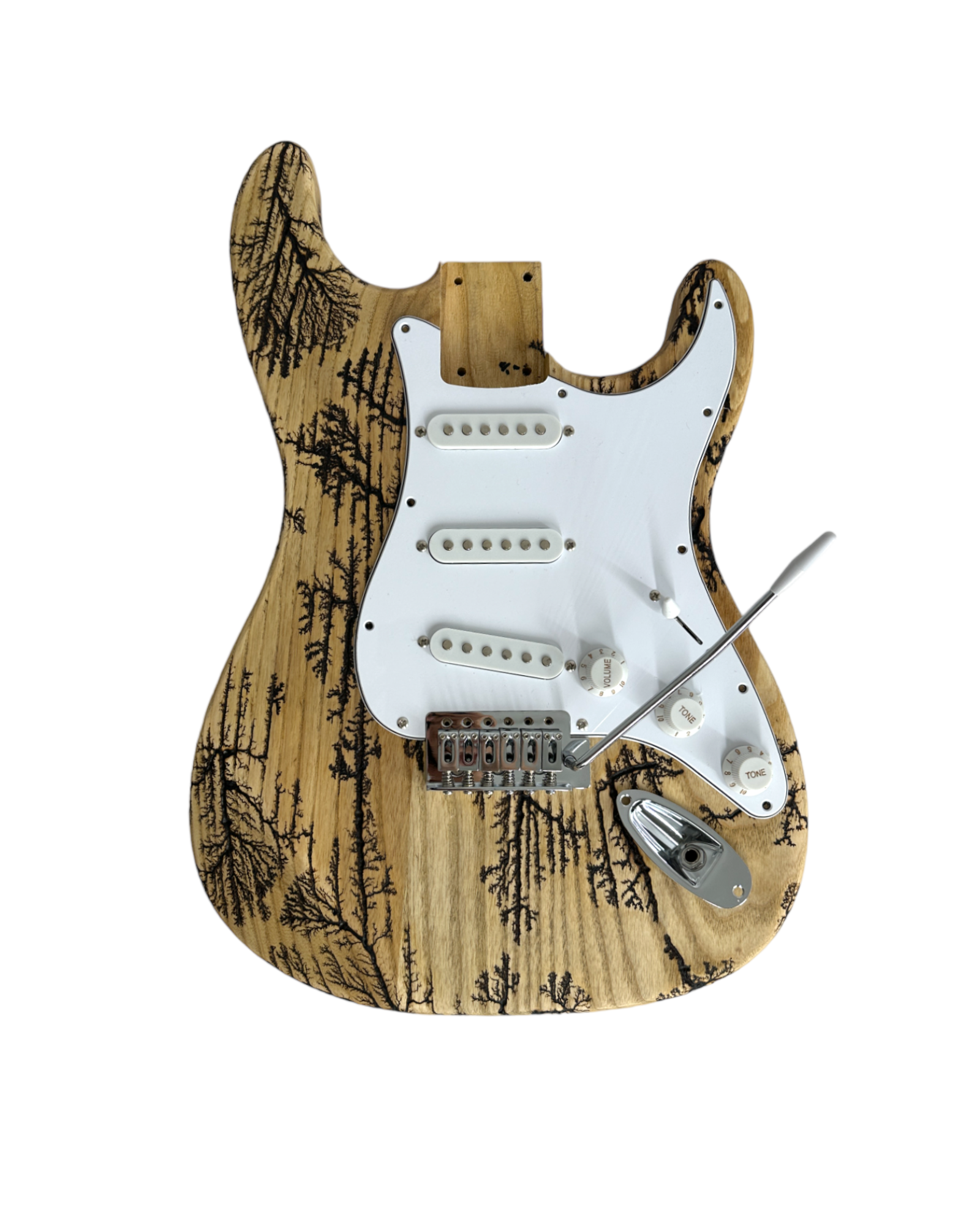 HDE200FLASHDIY Fractal Burning Solid Ash Body Electric Guitar DIY Kit, SSS, No-Soldering