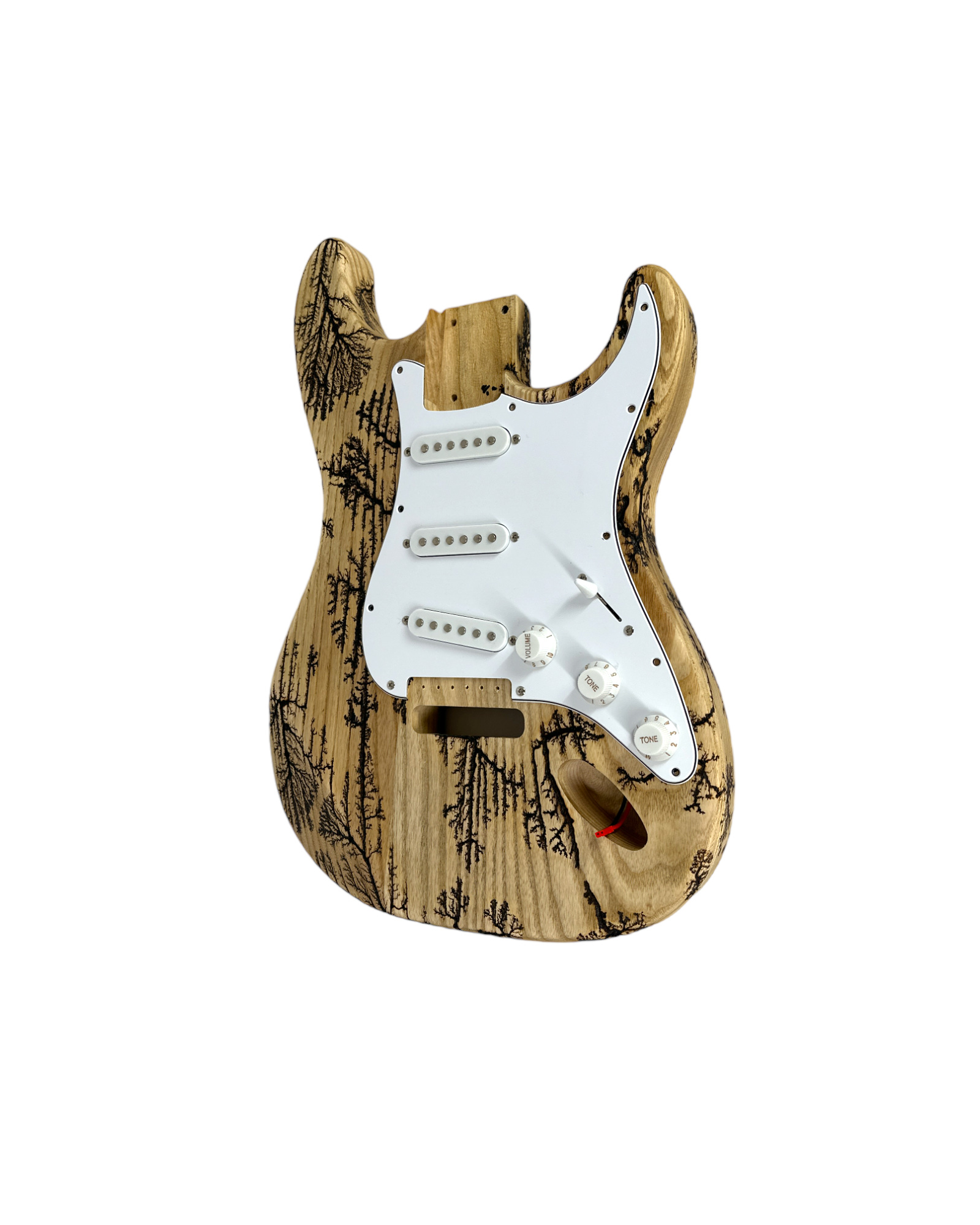 HDE200FLASHDIY Fractal Burning Solid Ash Body Electric Guitar DIY Kit, SSS, No-Soldering