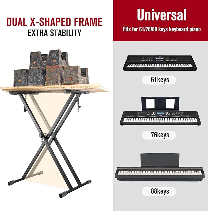 Professional Height Adjustable Folding X Type Double-Braced Keyboard Stand KBX3