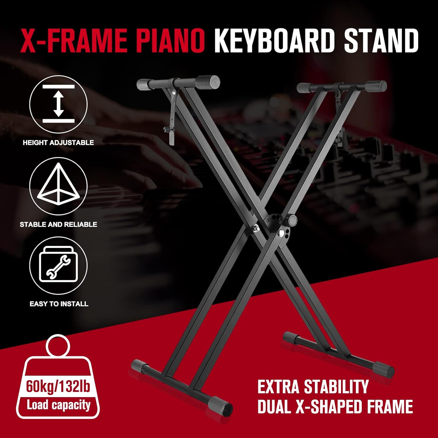 Professional Height Adjustable Folding X Type Double-Braced Keyboard Stand KBX3