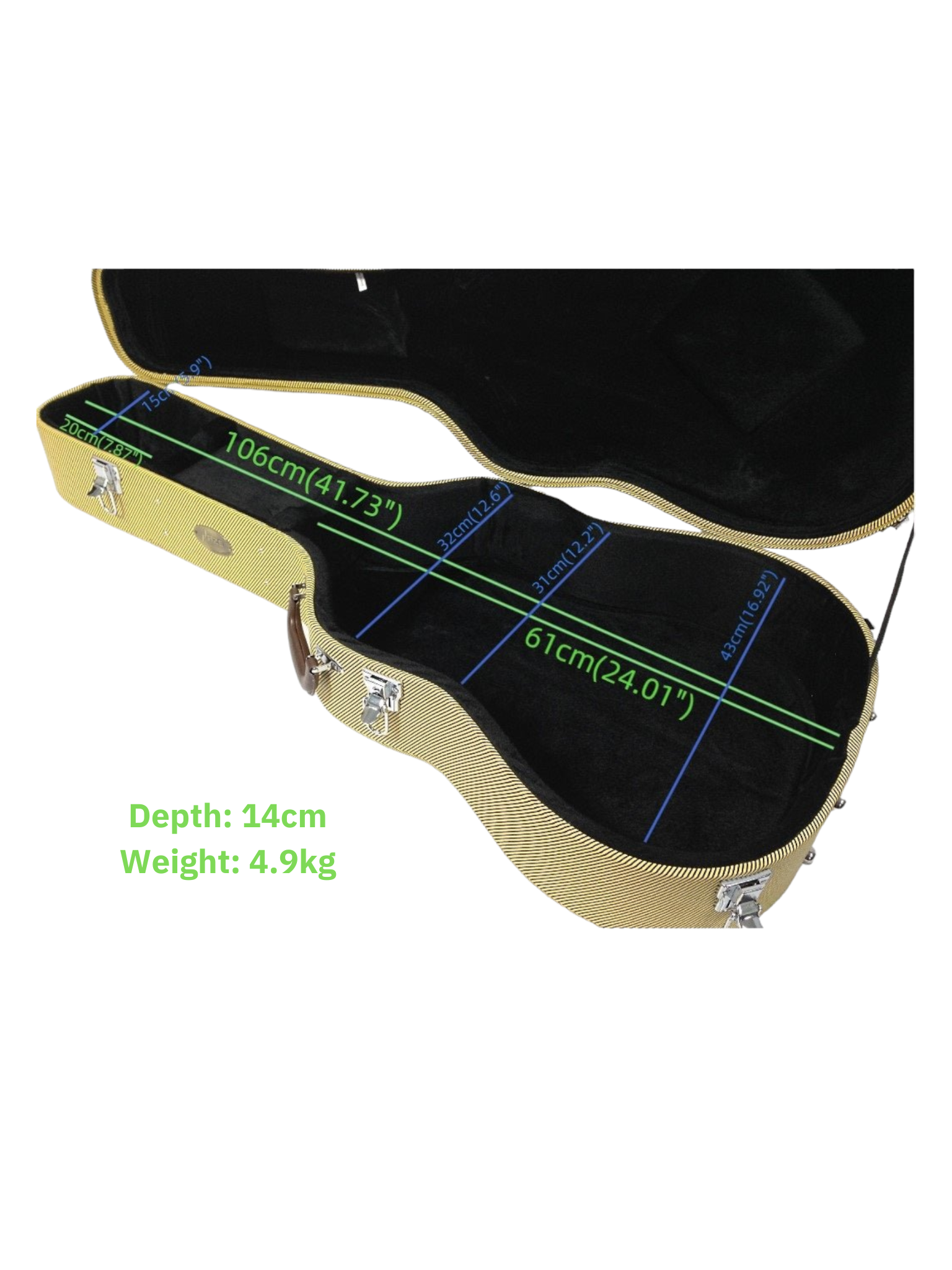 Haze 20DAT Dreadnought Acoustic Hard Case - Lockable, Yellow Twilling