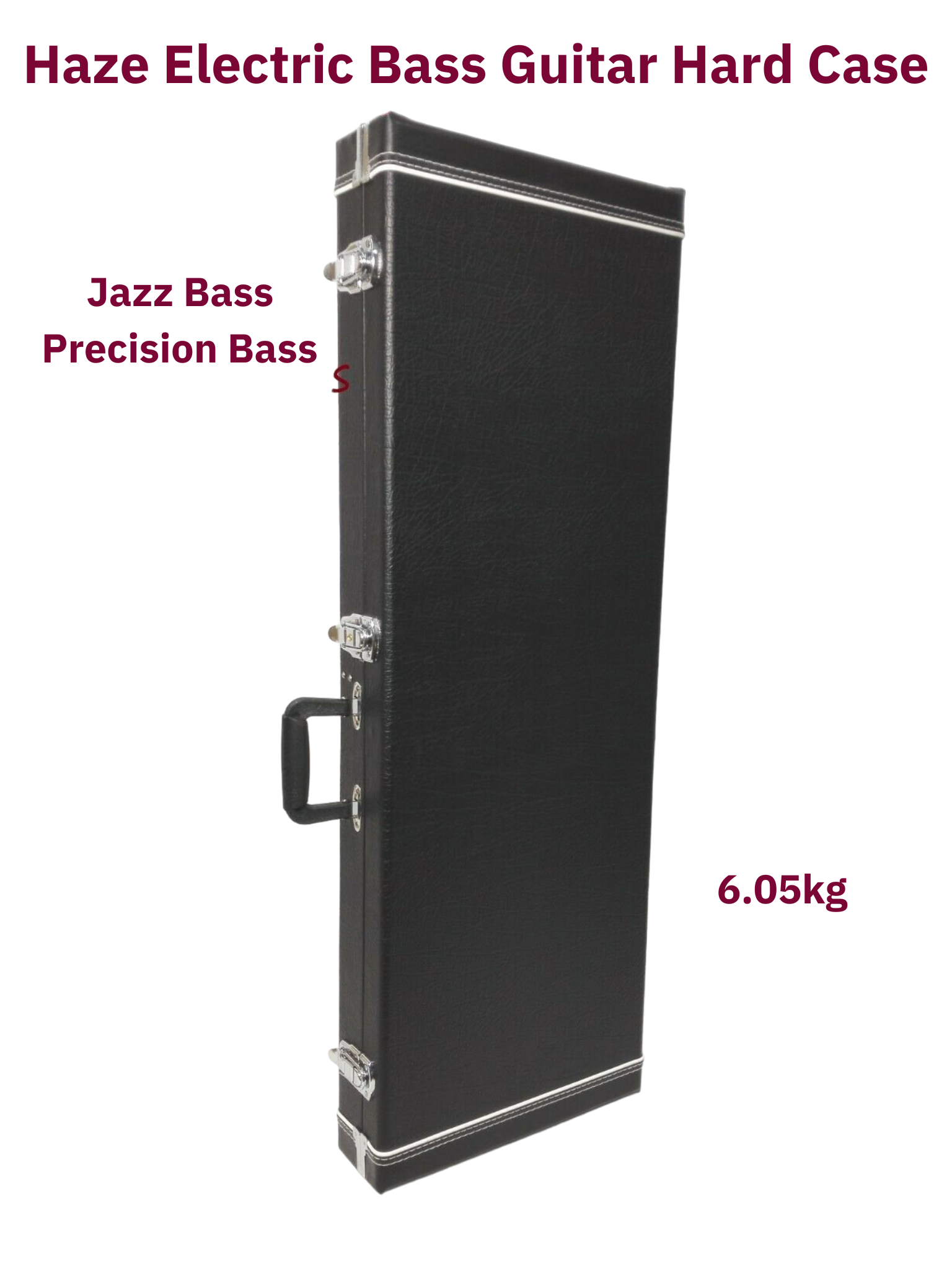 Haze 40PB Electric Precision Bass Rectangle Guitar Hard Case - Lockable, Black