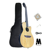Haze 38" Roundback Traveller Acoustic Guitar w/ Built-In Belcat EQ & Tuner in Natural - HSDP836CEQGC