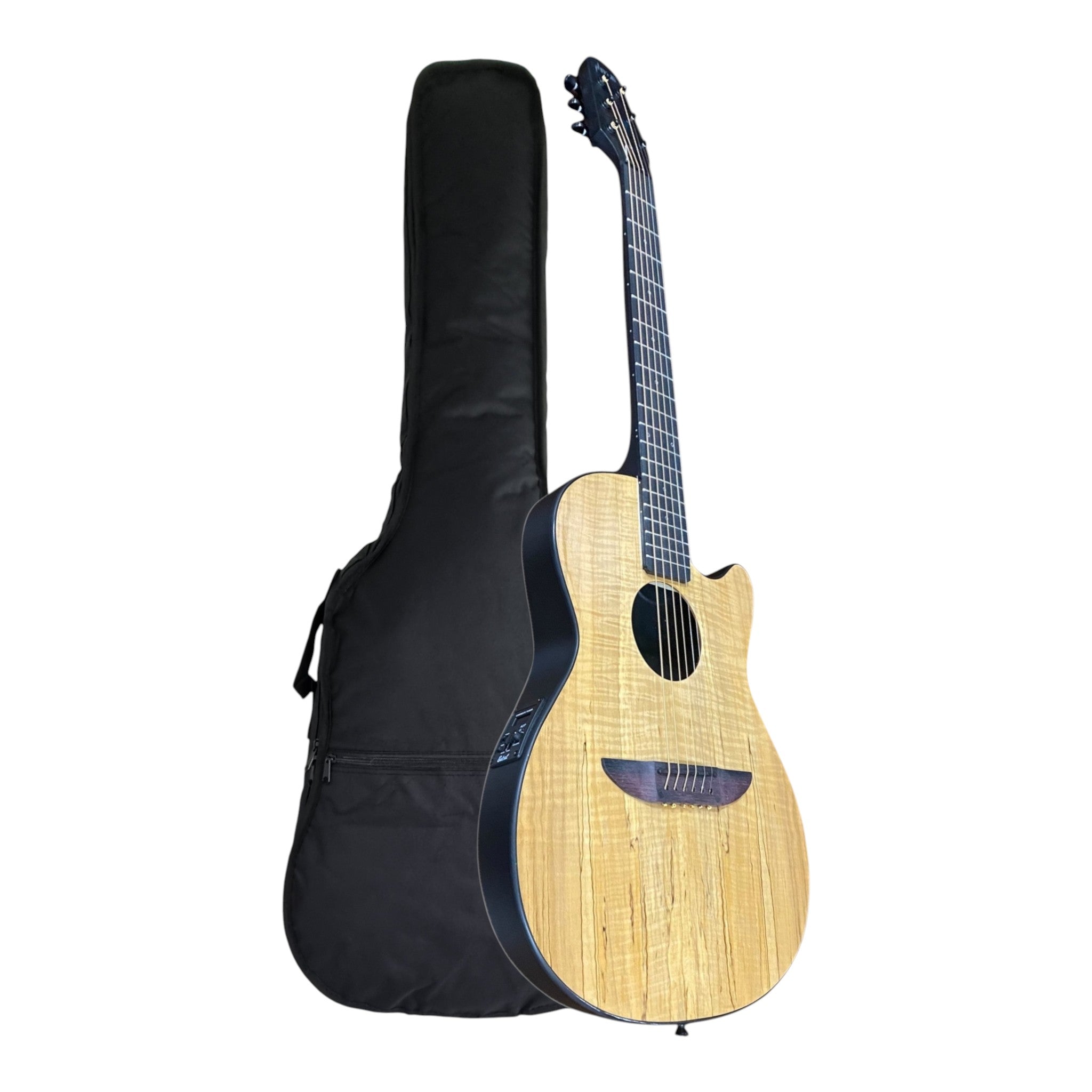 Haze 38" Roundback Traveller Acoustic Guitar w/ Built-In Belcat EQ & Tuner in Natural - HSDP836CEQGC