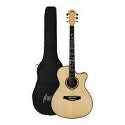 Haze SDG837SPCEQN All Flame Maple with Double OS1 Vibration Pickup Cutaway Acoustic Guitar - Natural