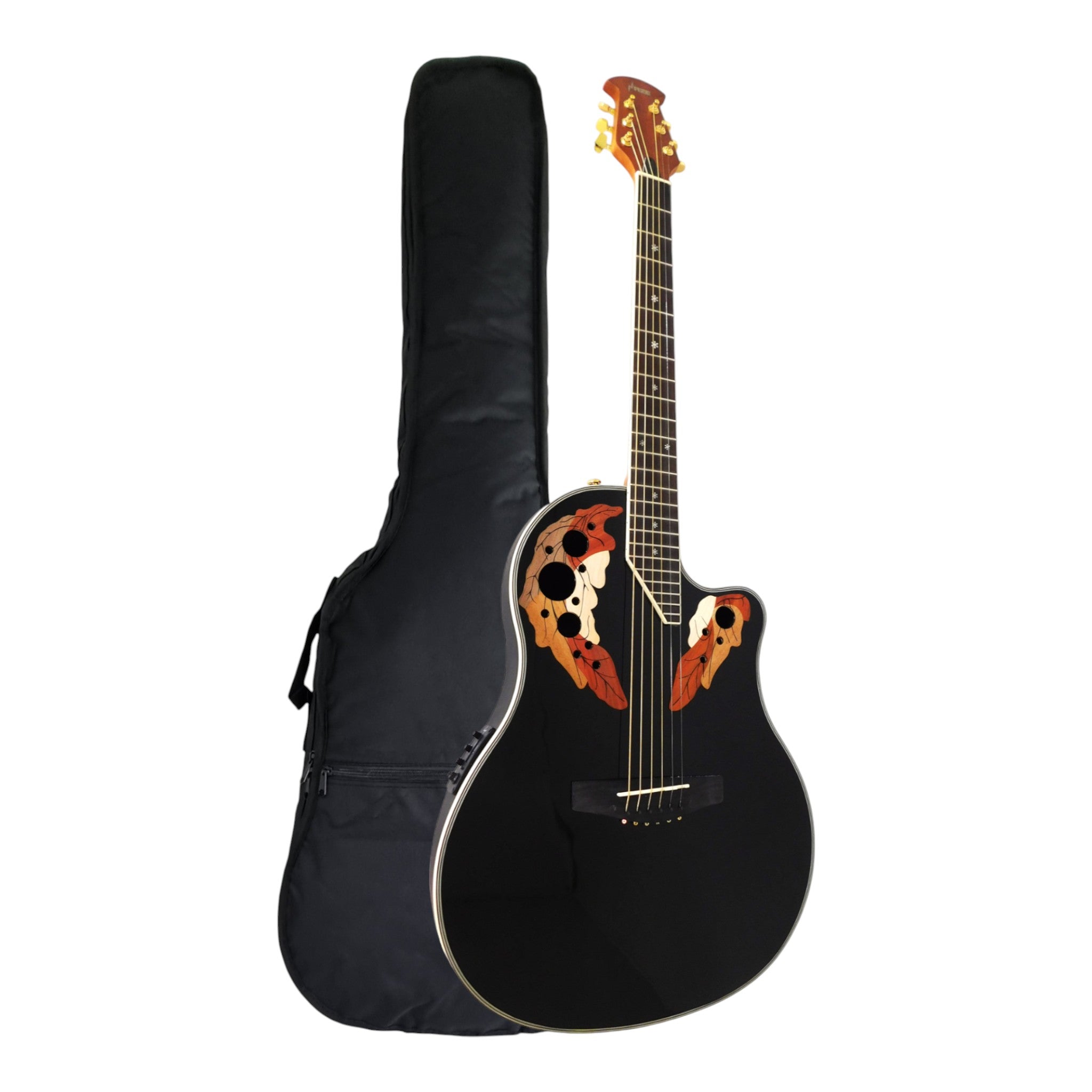 Haze SP723CEQBK Roundback Acoustic Guitar with Built-In Pickups & Tuner – Black, Includes Accessories & Optional 10W Amp