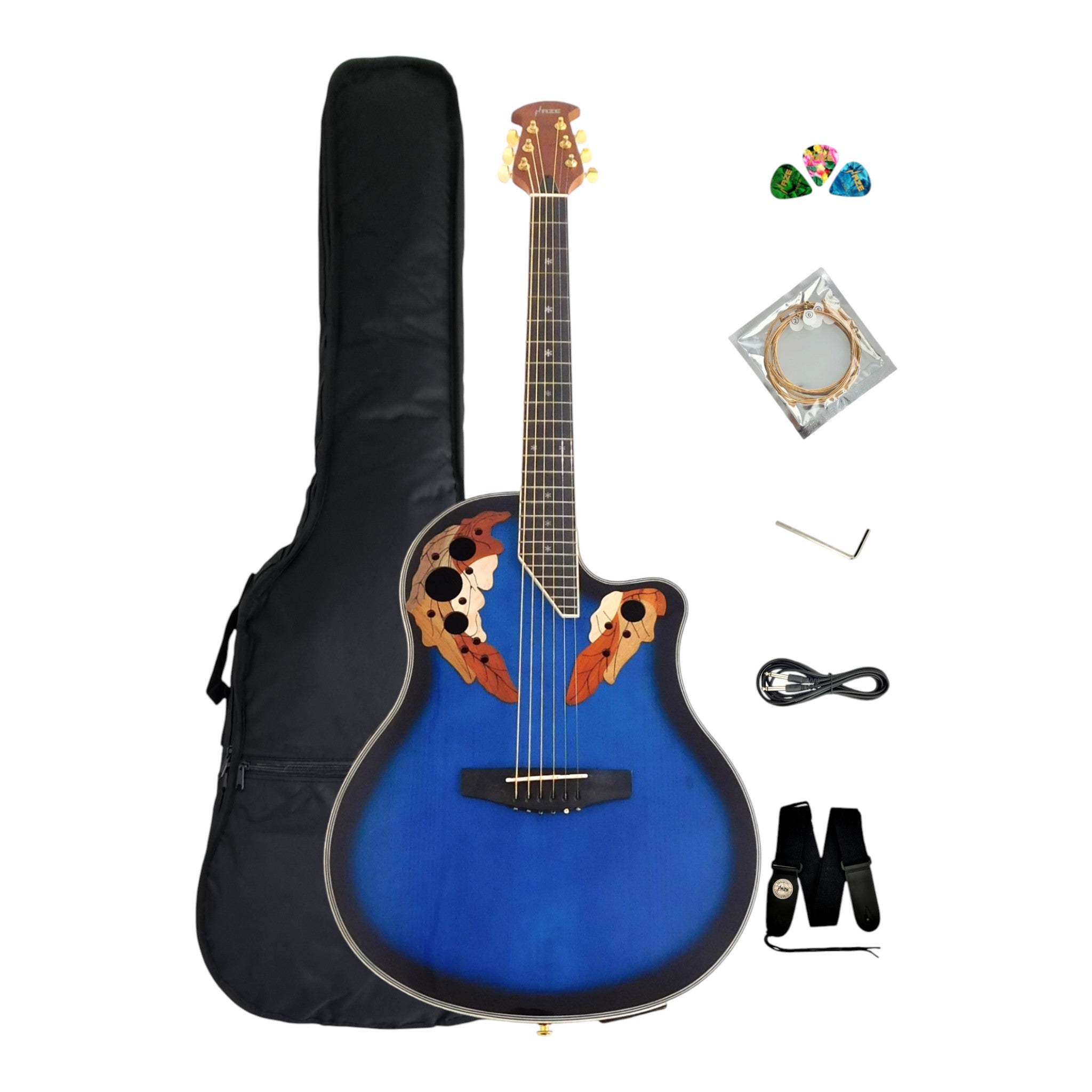 Haze SP723CEQBLS Fibre Glass Roundback Built-In Pickups/Tuner Acoustic Guitar - Blue with Accessories and 10W Amp. (Optional)