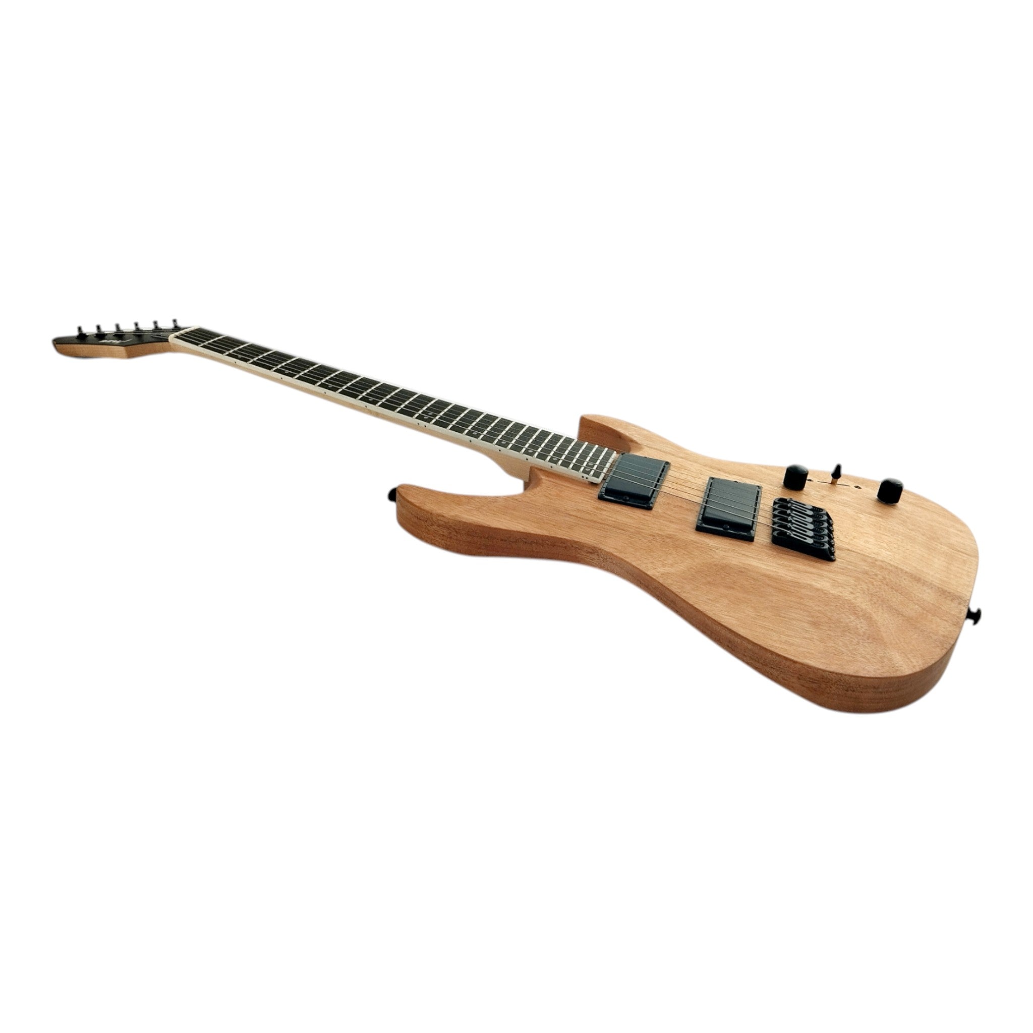 Haze 6FF Natural Oil 6-String Fanned Fret Electric Guitar with Active Humbuckers