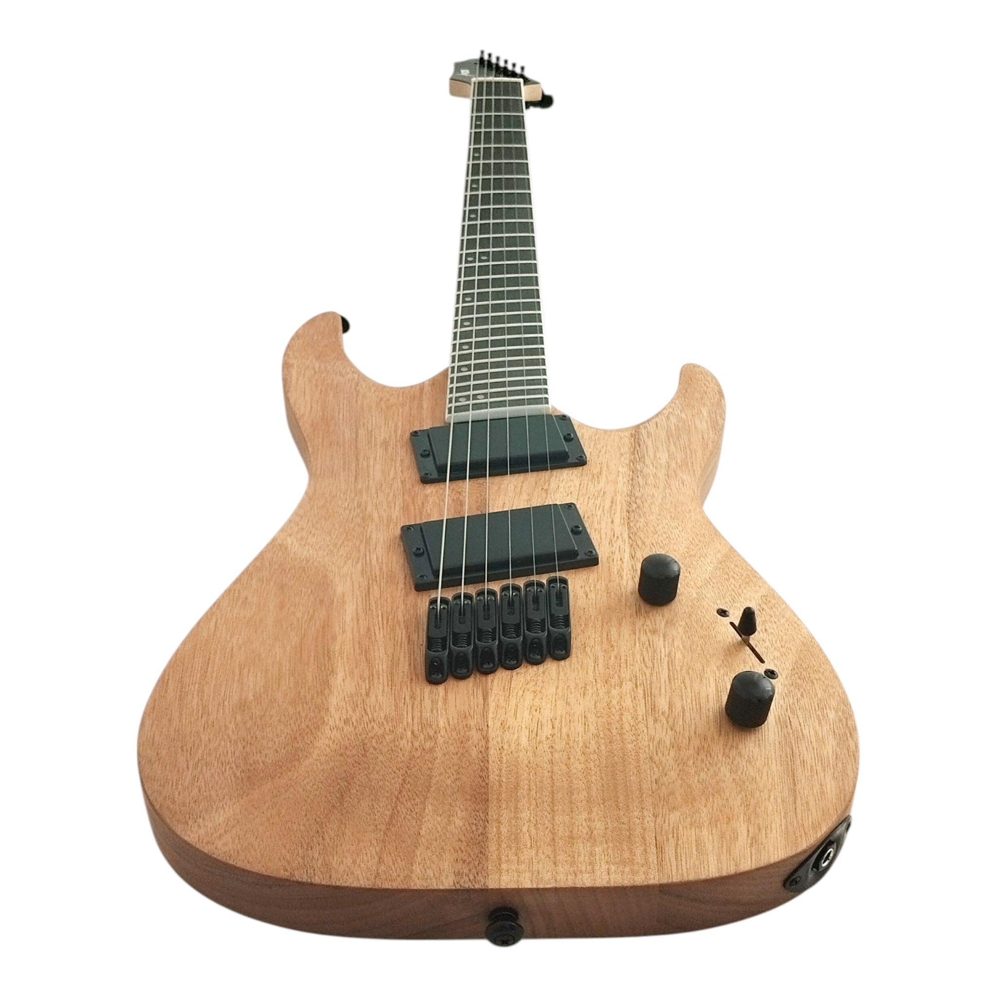 Haze 6FF Natural Oil 6-String Fanned Fret Electric Guitar with Active Humbuckers