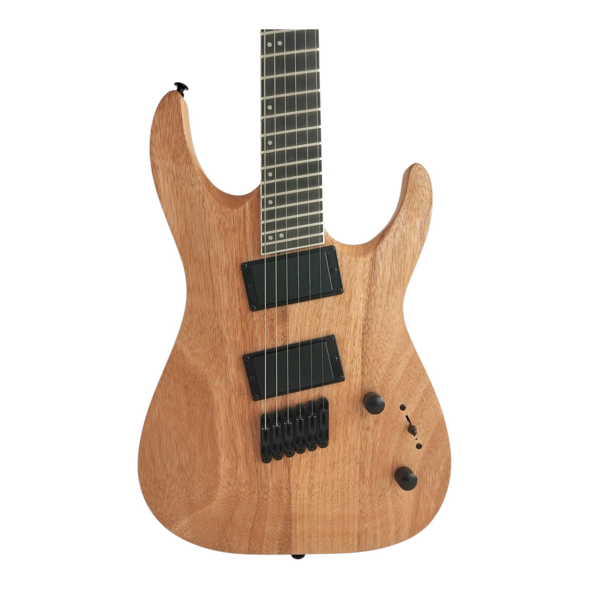 Haze 6FF Natural Oil 6-String Fanned Fret Electric Guitar with Active Humbuckers