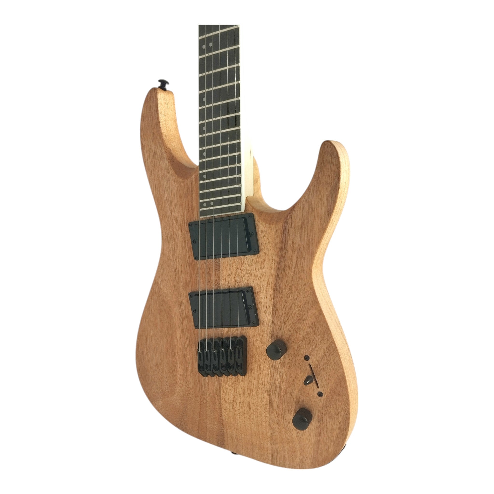 Haze 6FF Natural Oil 6-String Fanned Fret Electric Guitar with Active Humbuckers