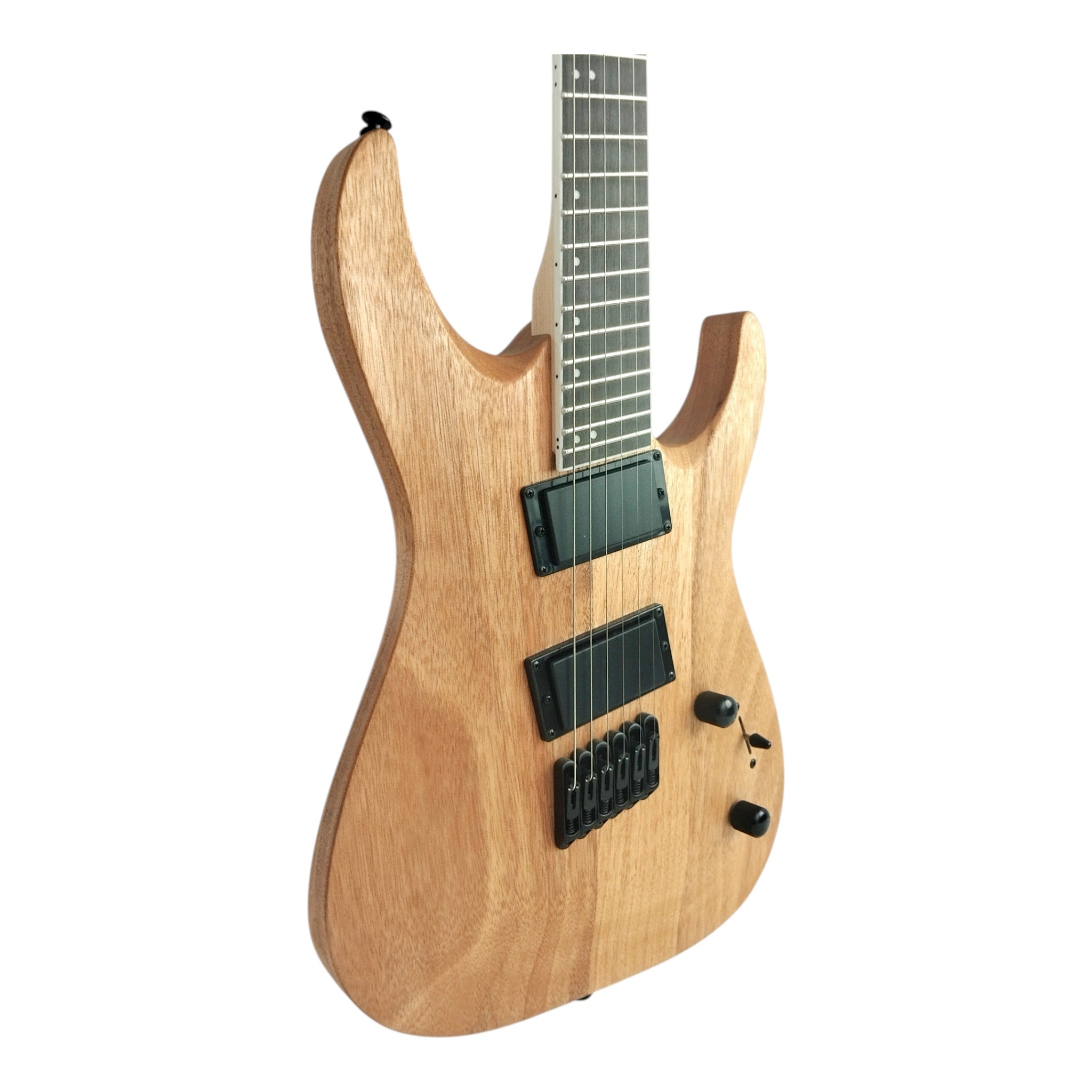 Haze 6FF Natural Oil 6-String Fanned Fret Electric Guitar with Active Humbuckers